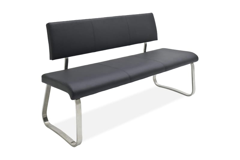 Bänk Arco 155cm Borstat Stål Svart Läder - Svart - Möbler - Fåtölj & stolar - Sittbänk - Bänk med ryggstöd