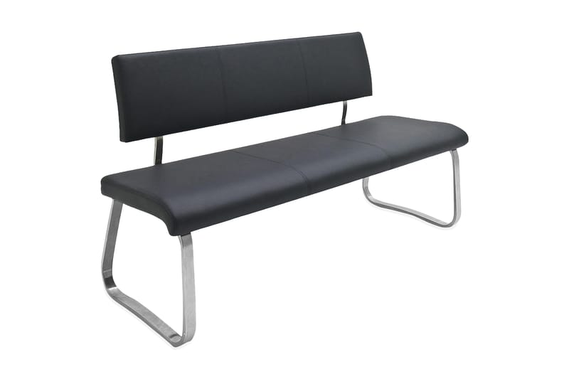 Bänk Harpo 155 cm Svart PU - Borstat Stål - Möbler - Fåtölj & stolar - Sittbänk - Bänk med ryggstöd