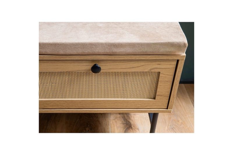 Bänk Wohnling Tygklädd sittplats med 2 rottingliknande lådor i ekdekor - Möbler - Fåtölj & stolar - Sittbänk