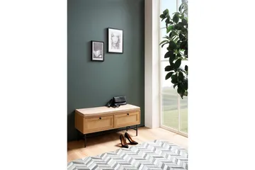 Bänk Wohnling Tygklädd sittplats med 2 rottingliknande lådor i ekdekor - Möbler - Fåtölj & stolar - Sittbänk