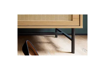 Bänk Wohnling Tygklädd sittplats med 2 rottingliknande lådor i ekdekor - Möbler - Fåtölj & stolar - Sittbänk