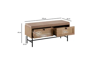 Bänk Wohnling Tygklädd sittplats med 2 rottingliknande lådor i ekdekor - Möbler - Fåtölj & stolar - Sittbänk