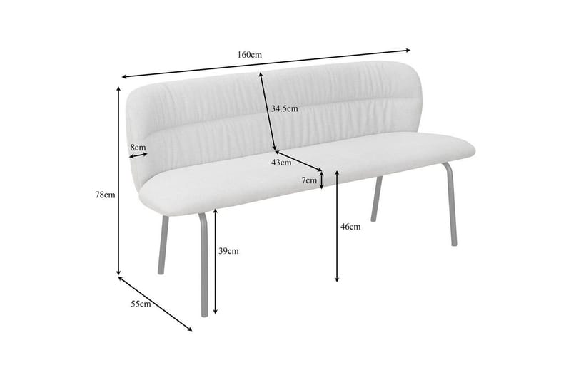 Matbänk Casey Grå - Grå - Möbler - Fåtölj & stolar - Sittbänk - Bänk med ryggstöd