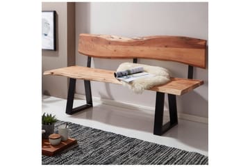 Matbänk Wohnling Köksbänk i massivt trä med trädets kant med metallben, lantlig stil Med ryggstöd, 160 cm - Med ryggstöd, 160 cm - Möbler - Fåtölj & stolar - Sittbänk - Bänk med ryggstöd