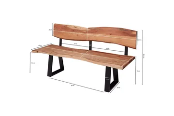 Matbänk Wohnling Köksbänk i massivt trä med trädets kant med metallben, lantlig stil Med ryggstöd, 180 cm - Med ryggstöd, 180 cm - Möbler - Fåtölj & stolar - Sittbänk - Bänk med ryggstöd