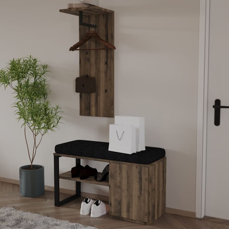 Uniqo Hallställsset 35x90x35 cm - Antik valnöt - Möbler - Fåtölj & stolar - Sittbänk