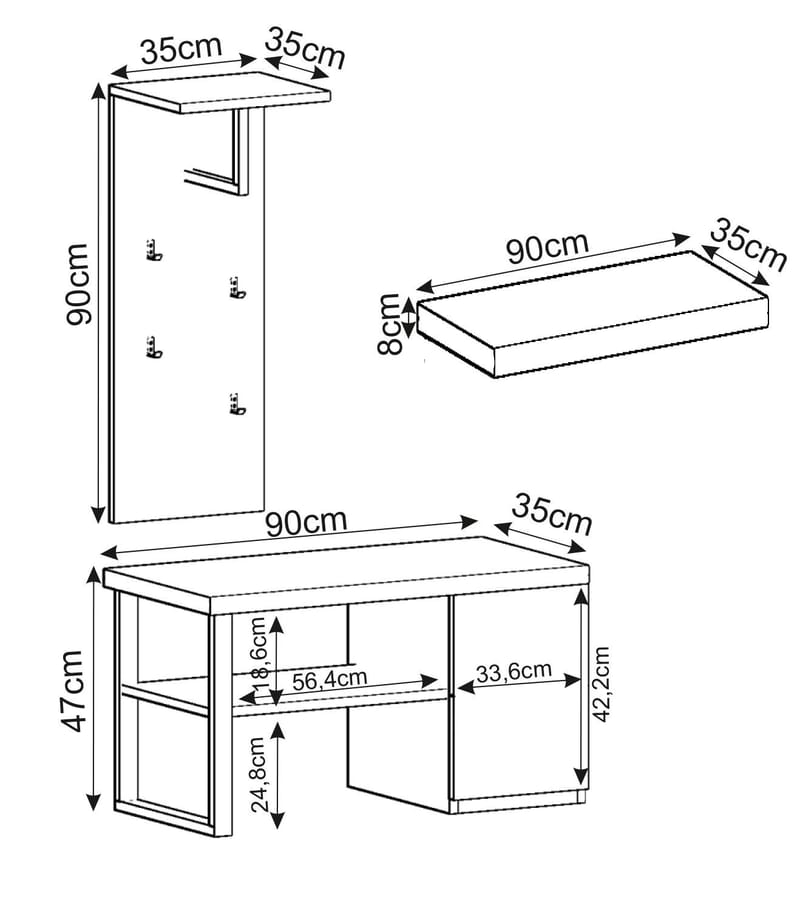 Uniqo Hallställsset 35x90x35 cm - Vit - Möbler - Fåtölj & stolar - Sittbänk