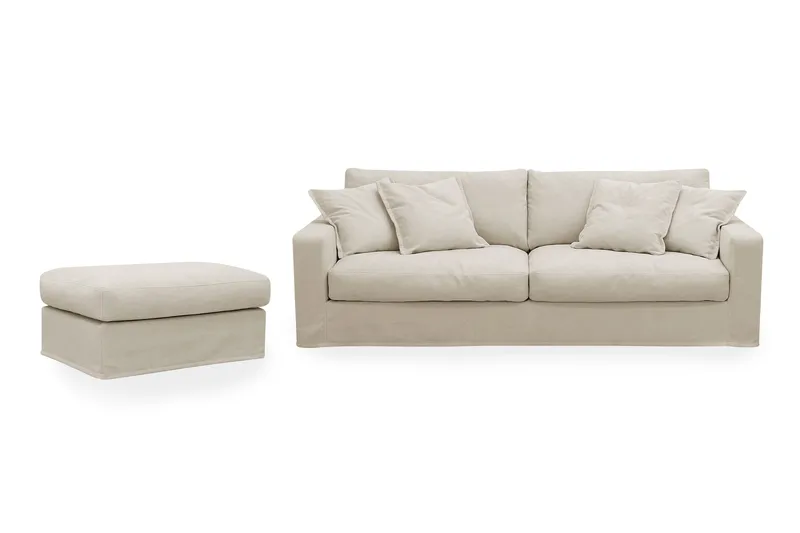 Valencia Extra Djup 3-sits soffa + fotpall med avtagbar och tvättbar klädsel, Beige