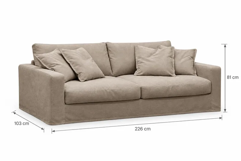 Valencia Extra Djup 3-sits soffa + fotpall med avtagbar och tvättbar klädsel - Brun - Möbler - Soffa - 3 sits soffa