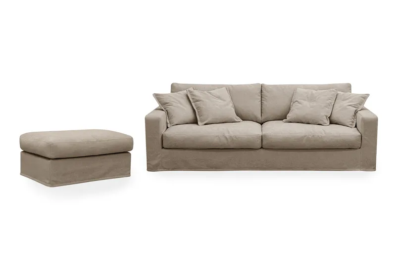 Valencia Extra Djup 3-sits soffa + fotpall med avtagbar och tvättbar klädsel, Brun