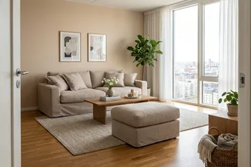 Valencia Extra Djup 3-sits soffa + fotpall med avtagbar och tvättbar klädsel - Ljusbrun - Möbler - Soffa