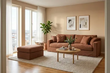 Valencia Extra Djup 3-sits soffa + fotpall med avtagbar och tvättbar klädsel - Rödbrun - Möbler - Soffa