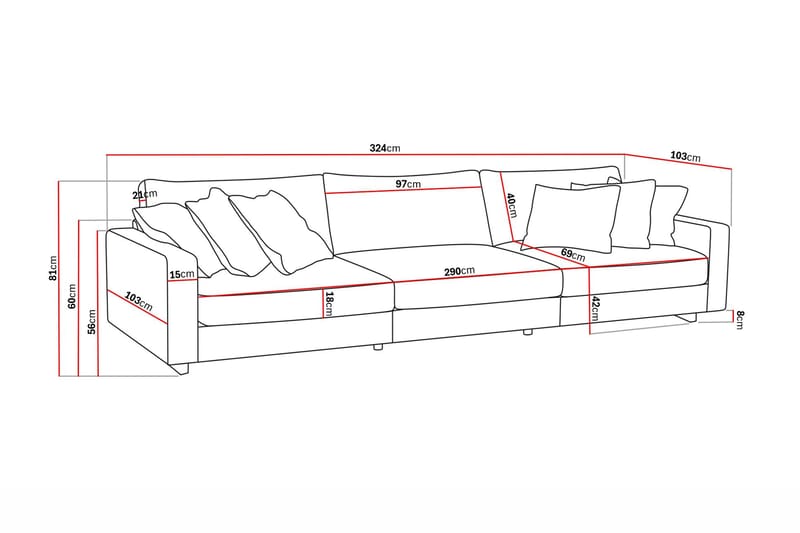Valencia Extra Djup 5-sits Soffa i Chenille - Rostbrun - Möbler - Soffa