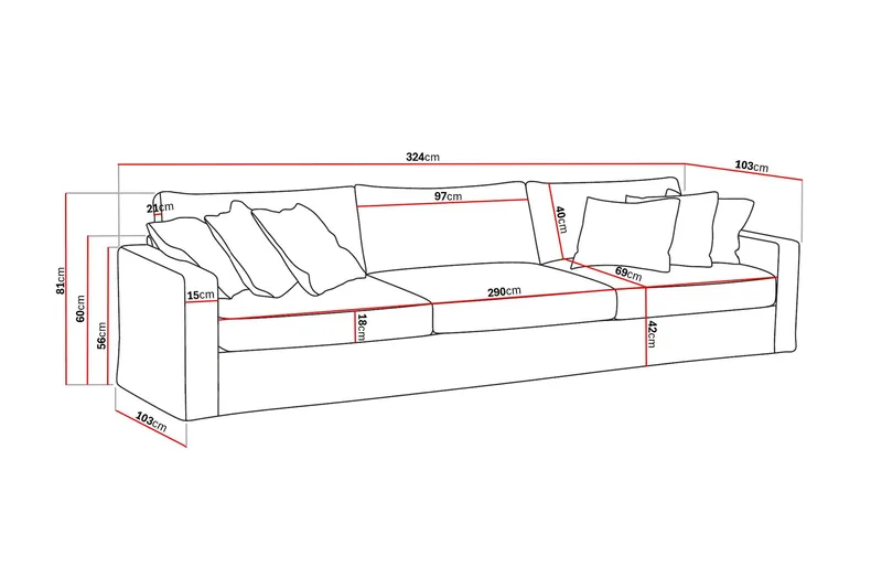 Valencia Extra Djup 5-sits Soffa med avtagbar och tvättbar klädsel - Brun - Möbler - Soffa