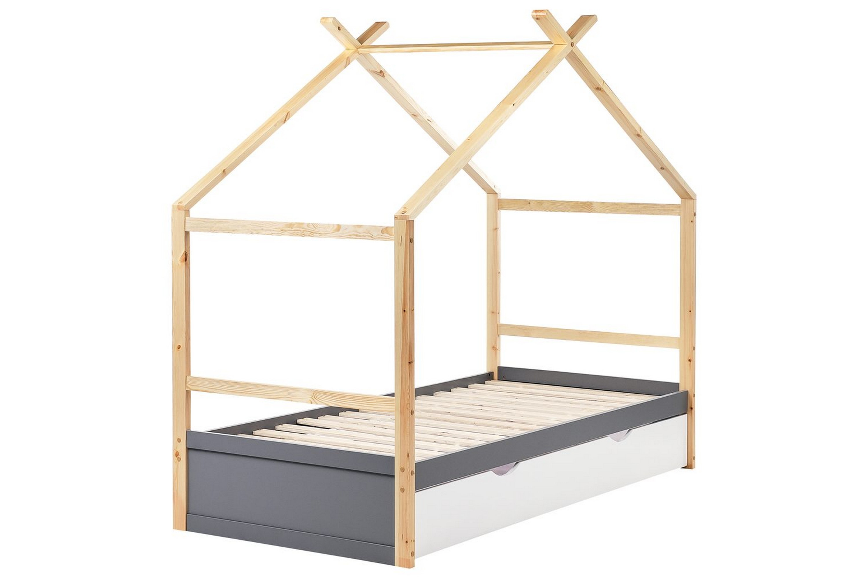 barnsäng orgeval - grå, ljust trä, vit