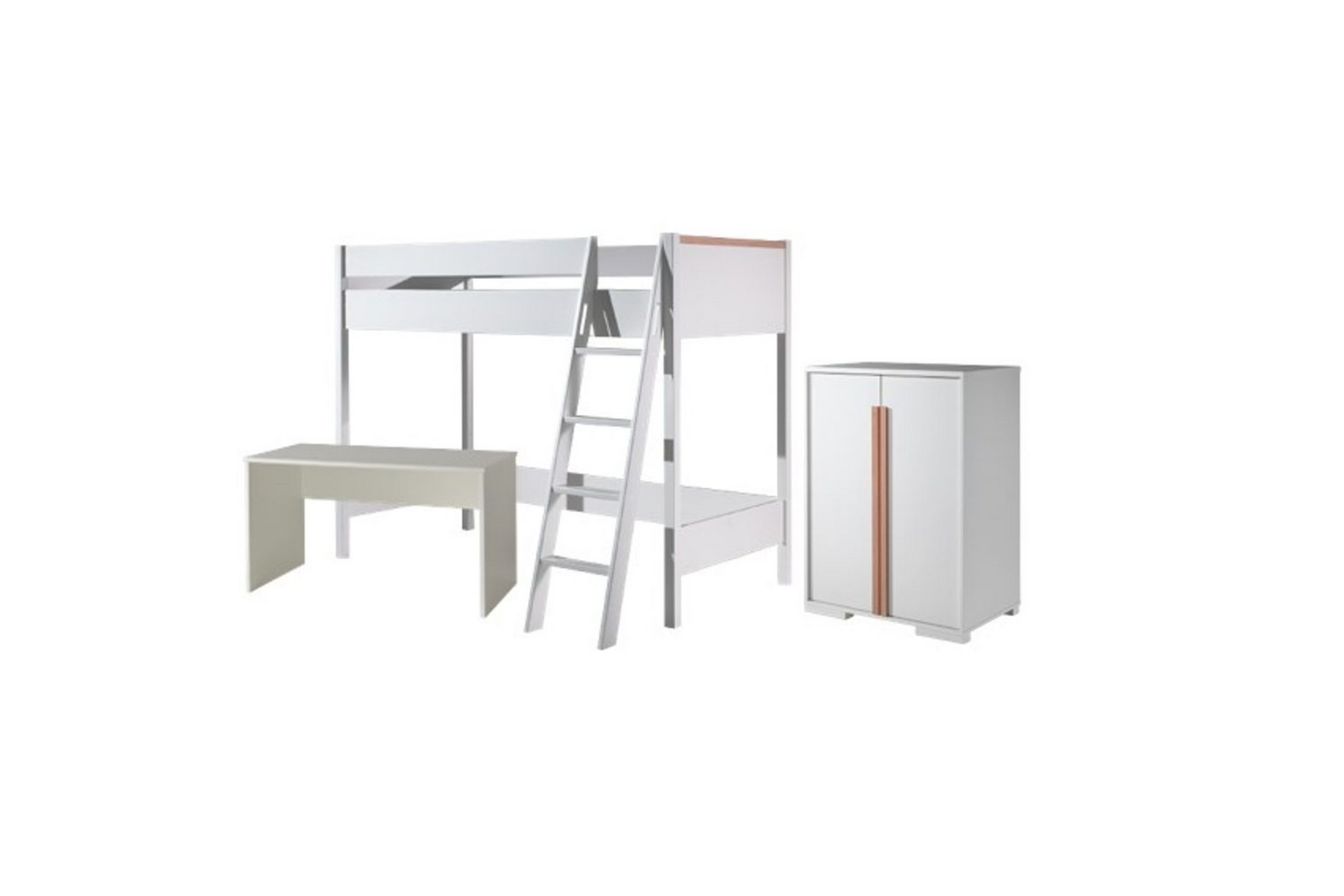 garderob med halvhög säng skrivbord london vit - vit