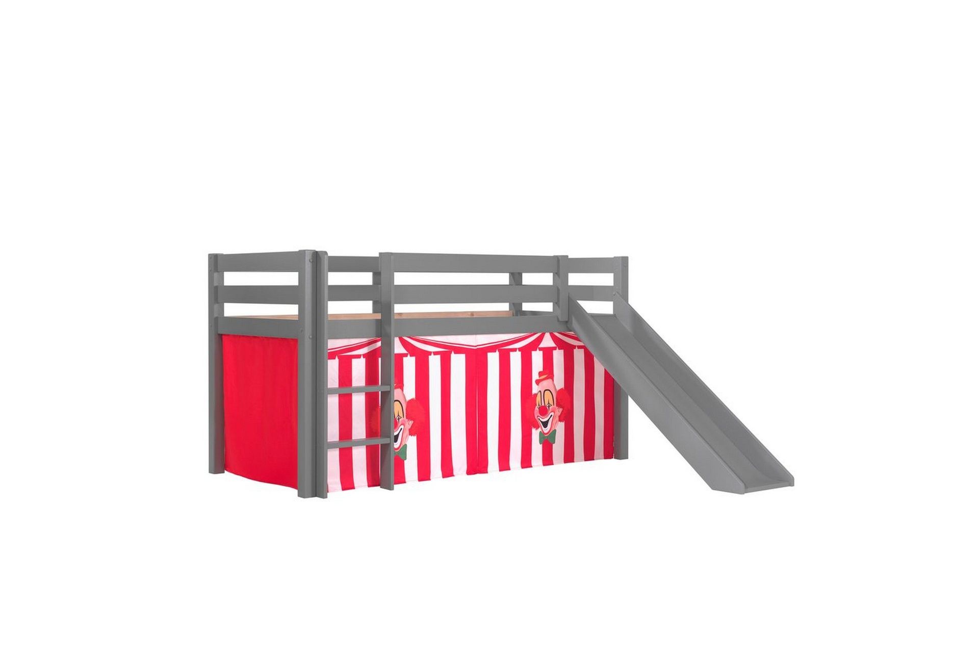 halvhög säng med gardin och rutschkana pino grå, chucky - grå, chucky