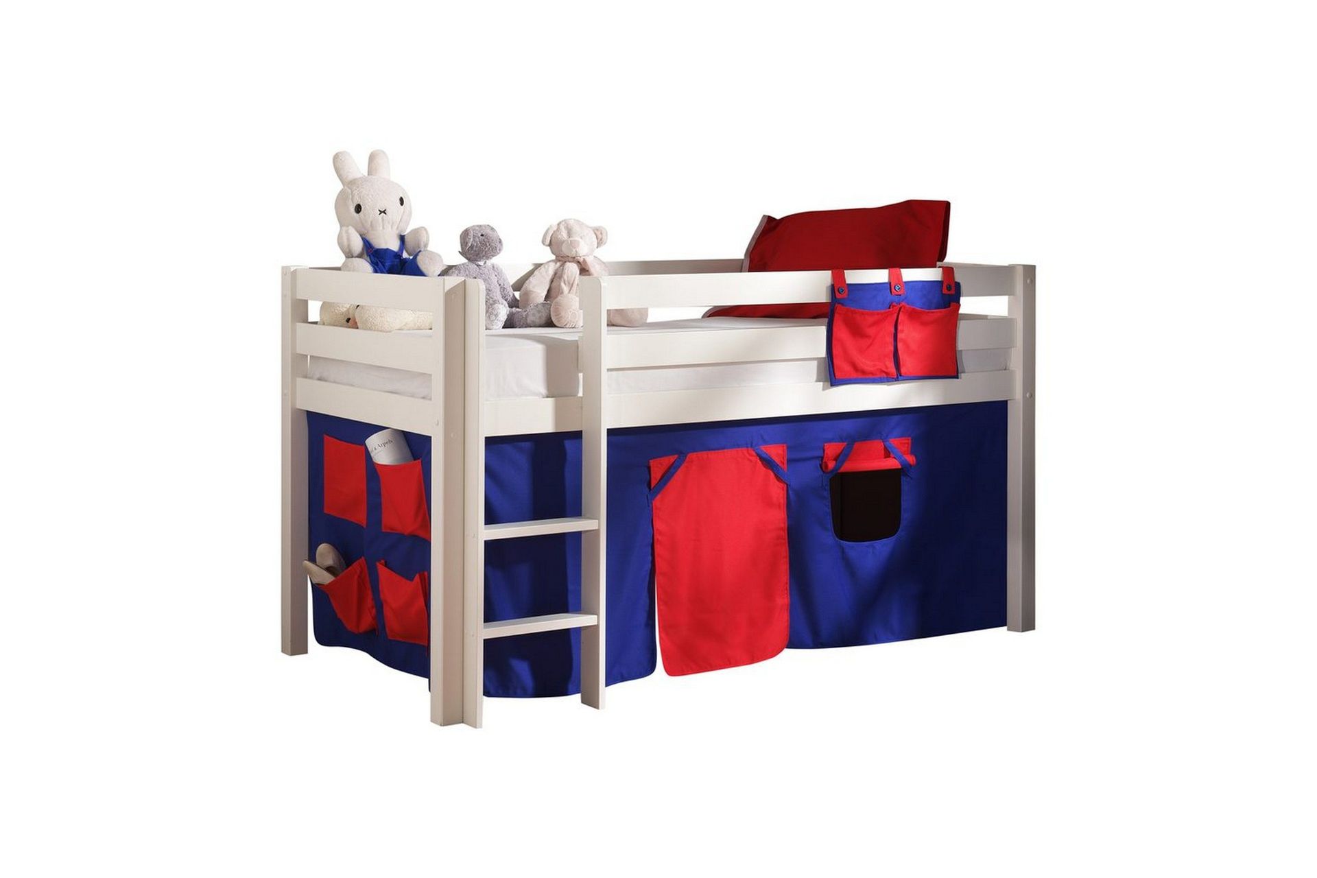 Halvh&ouml;g S&auml;ng med gardin Pino Vit, Domino - Vit, Domino