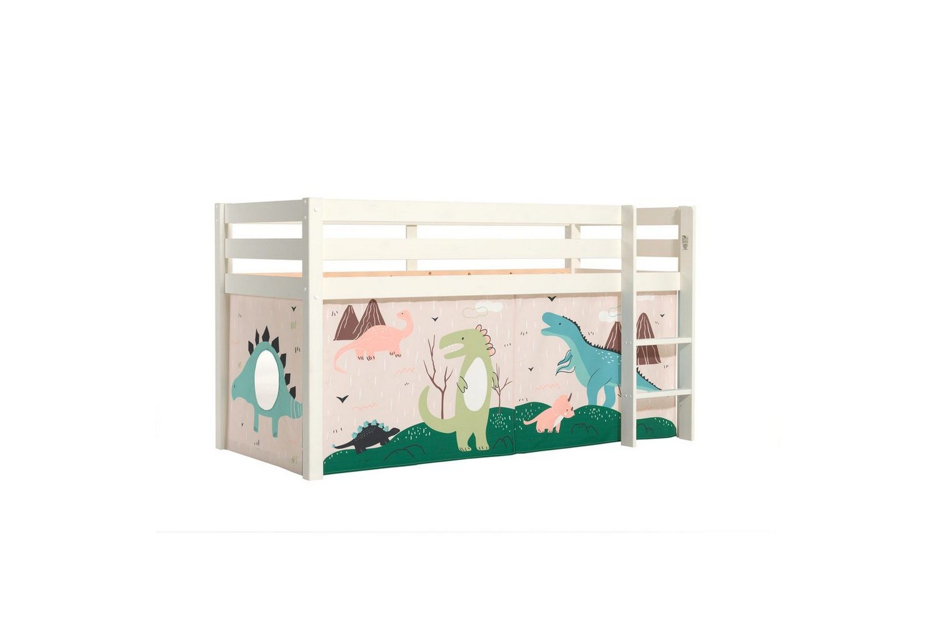 Halvh&ouml;g S&auml;ng med gardin Pino Vit, Dino - Vit, Dino