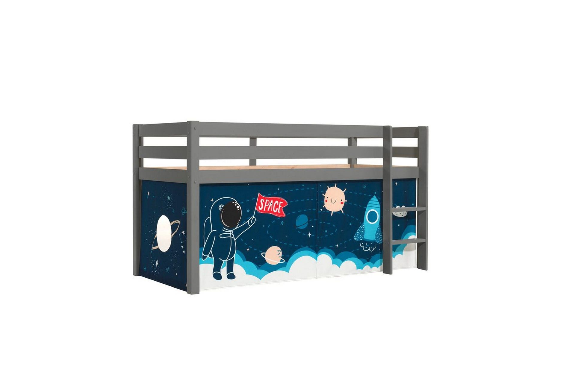 Halvh&ouml;g S&auml;ng med gardin Pino Gr&aring;, Rymdf&auml;rja - Gr&aring;, Rymdf&auml;rja