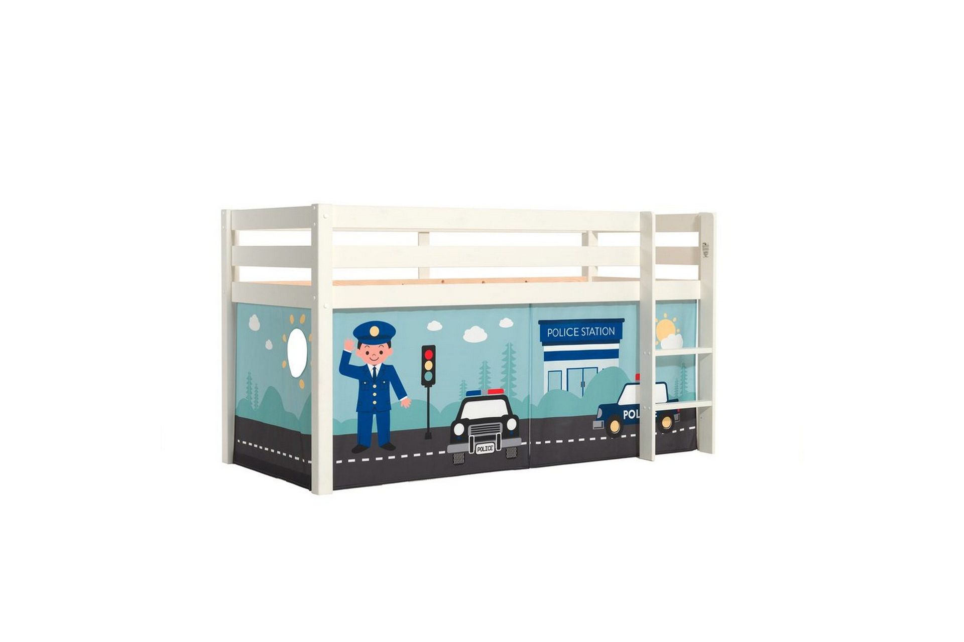 halvhög säng med gardin pino vit, polis - vit, polis