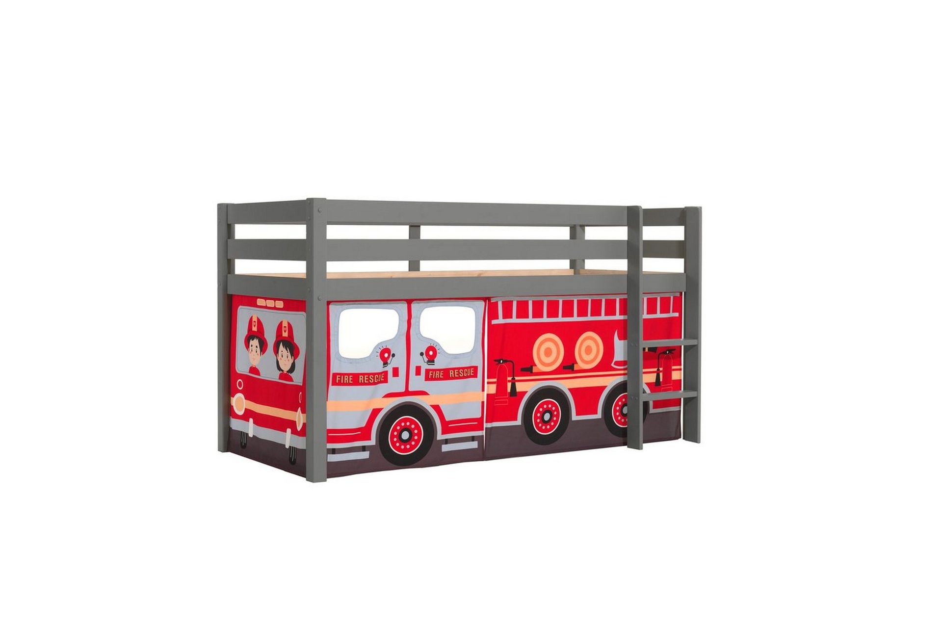 Halvh&ouml;g S&auml;ng med gardin Pino Gr&aring;, Brandbil - Gr&aring;, Brandbil