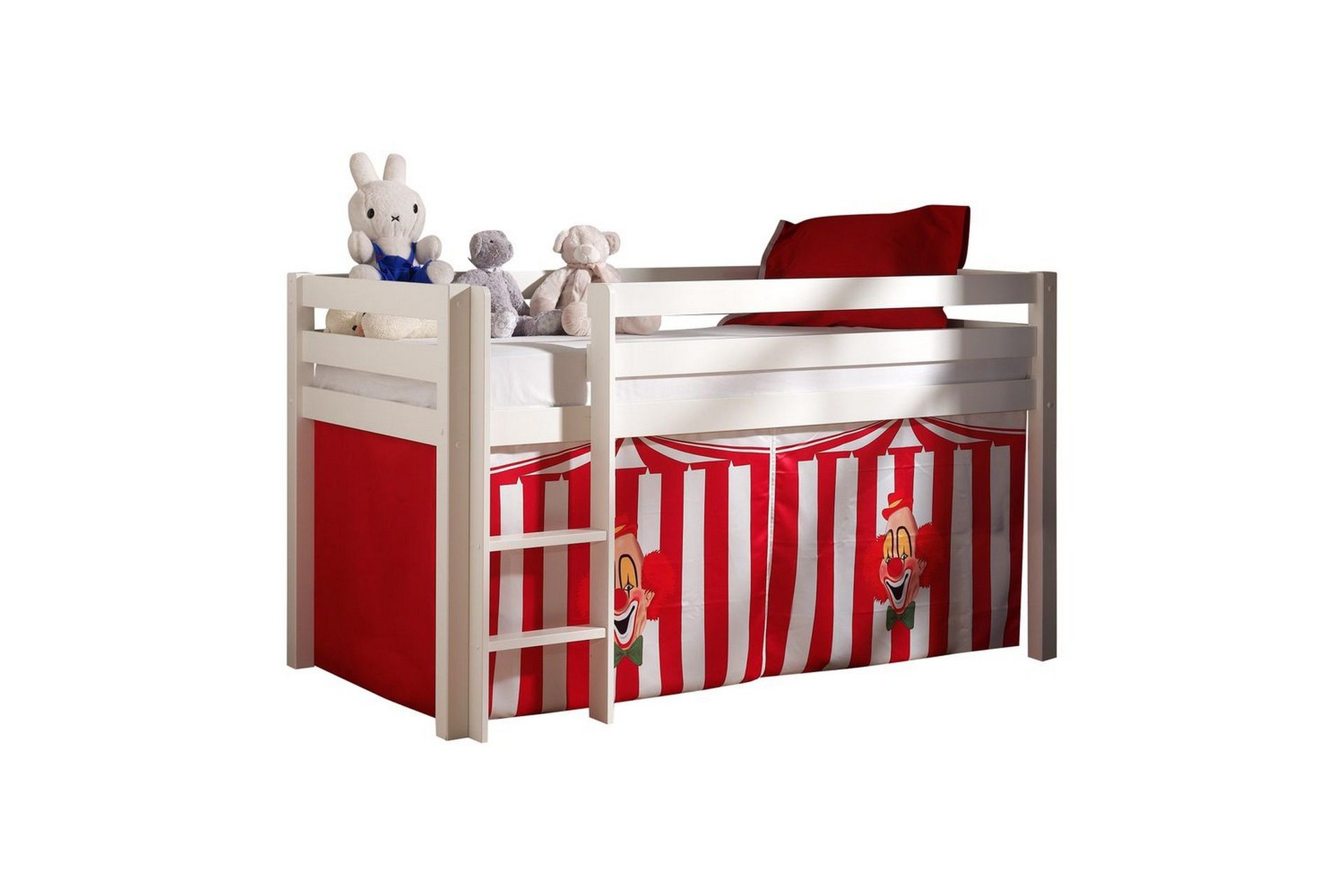 halvhög säng med gardin pino vit, chucky - vit, chucky