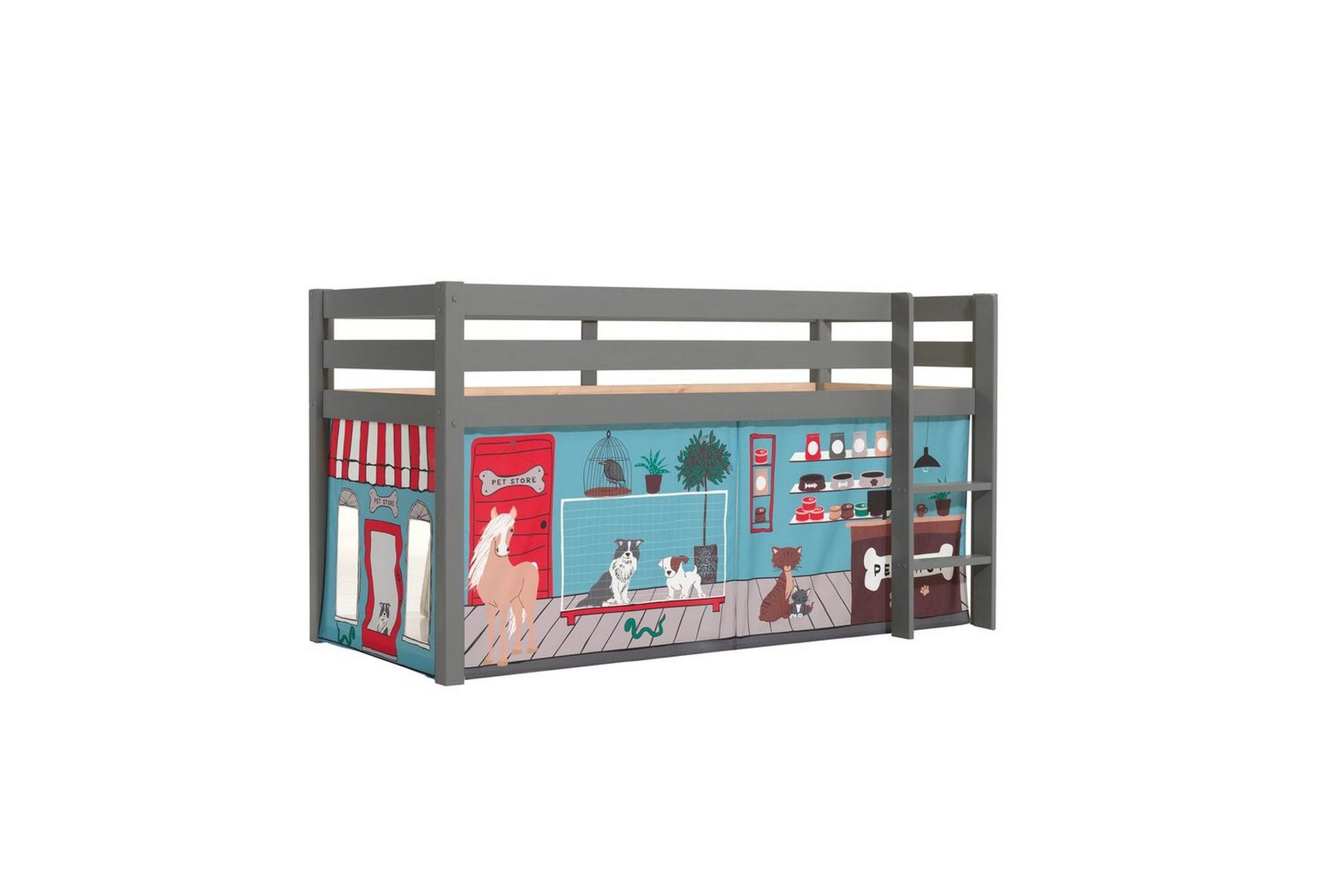 Halvh&ouml;g S&auml;ng med gardin Pino Gr&aring;, Husdjursaff&auml;r - Gr&aring;, Husdjursaff&auml;r