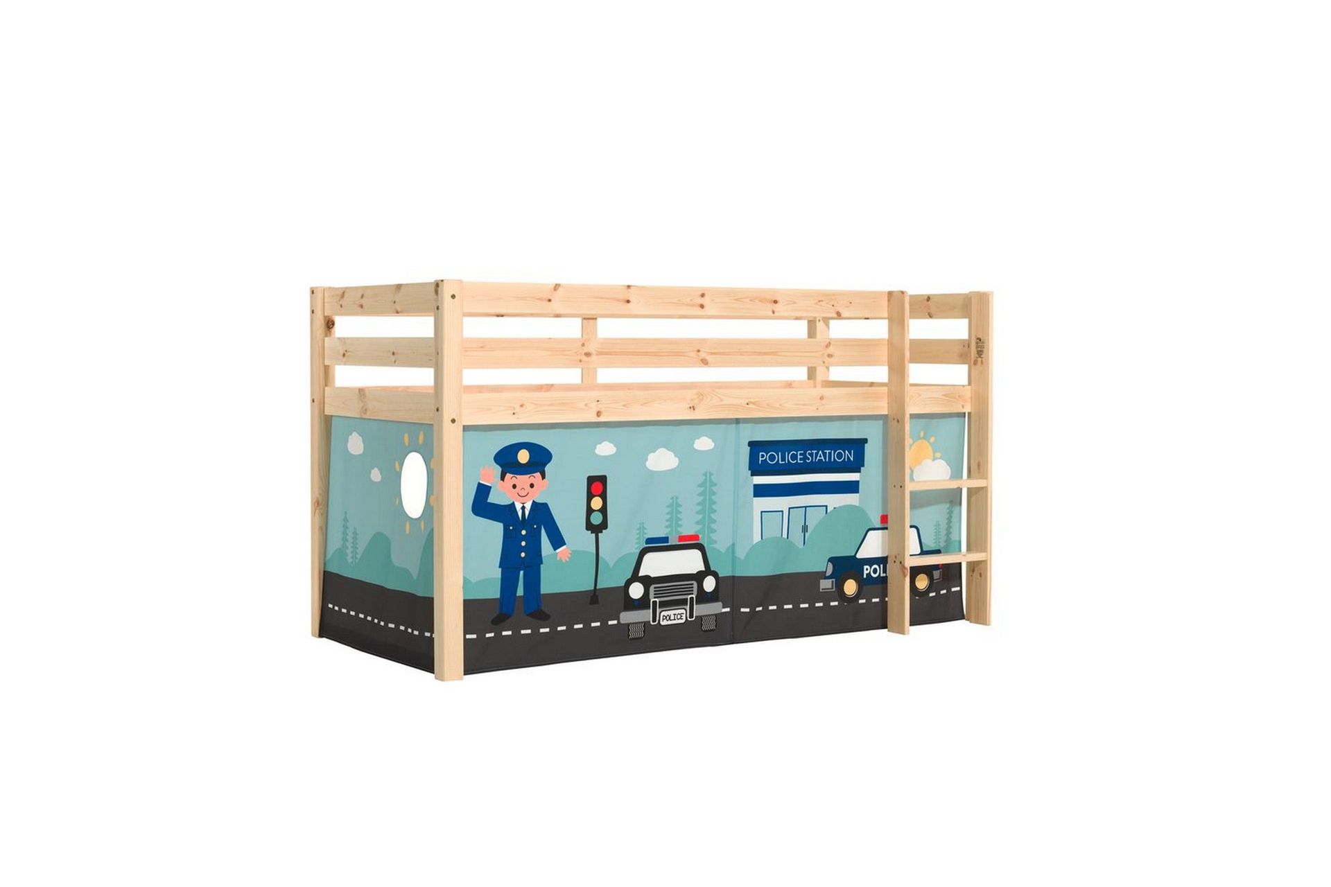 Halvh&ouml;g S&auml;ng med gardin Pino Naturlig, Polis - Naturlig, Polis