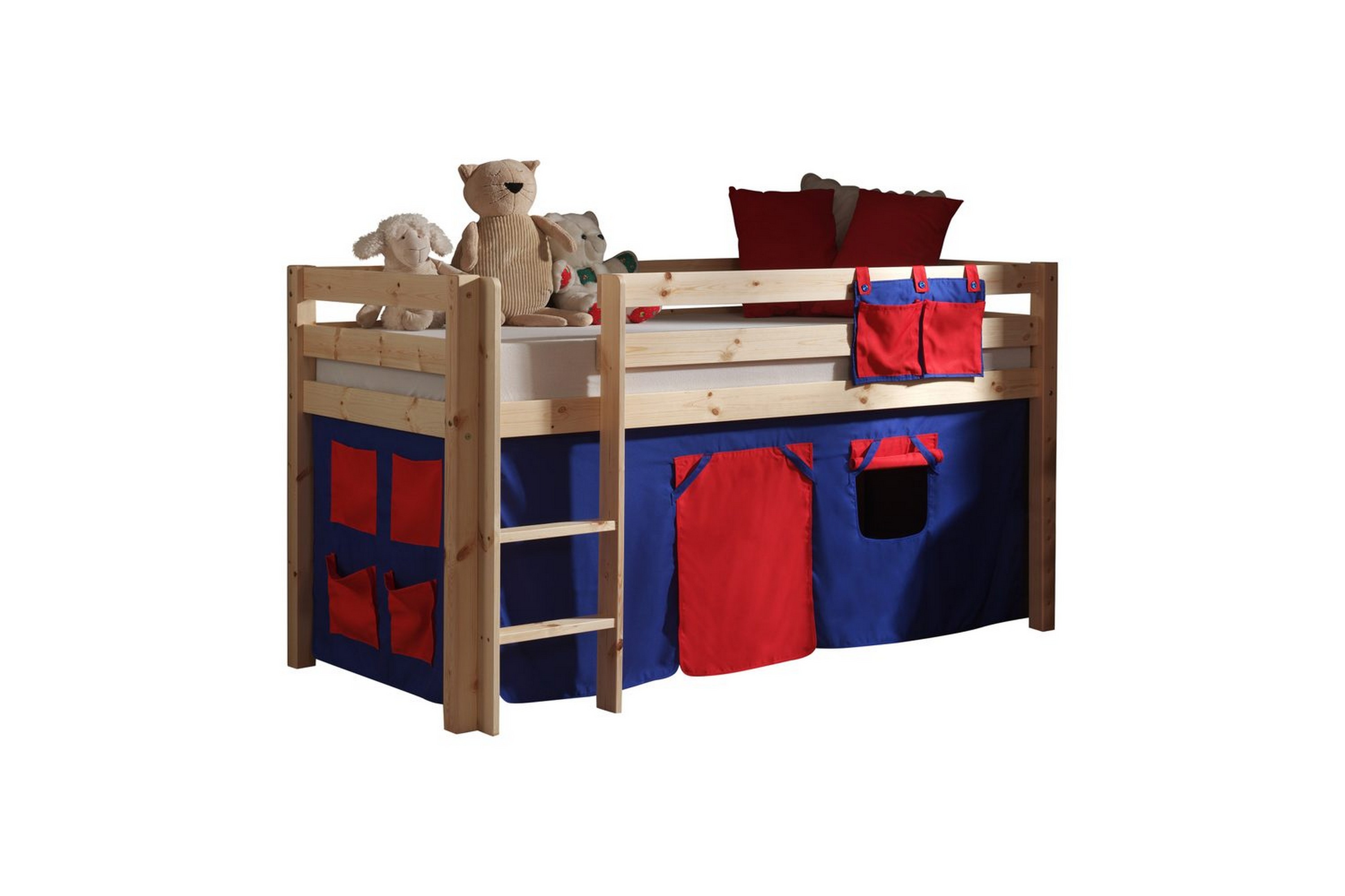 halvhög säng med gardin pino naturlig, domino - naturlig, domino