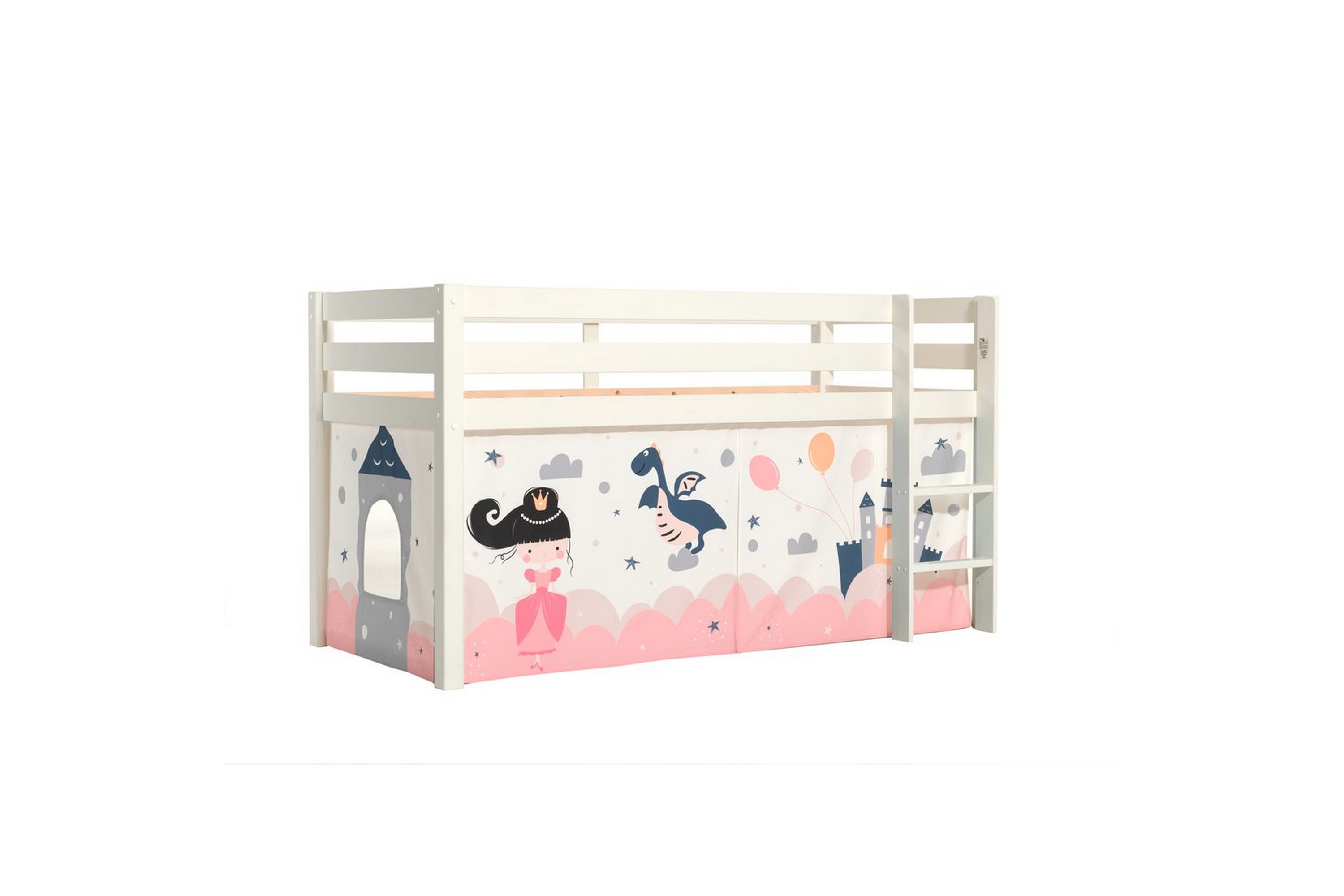 halvhög säng med gardin pino vit, prinsessa sophie - vit, prinsessa sophie