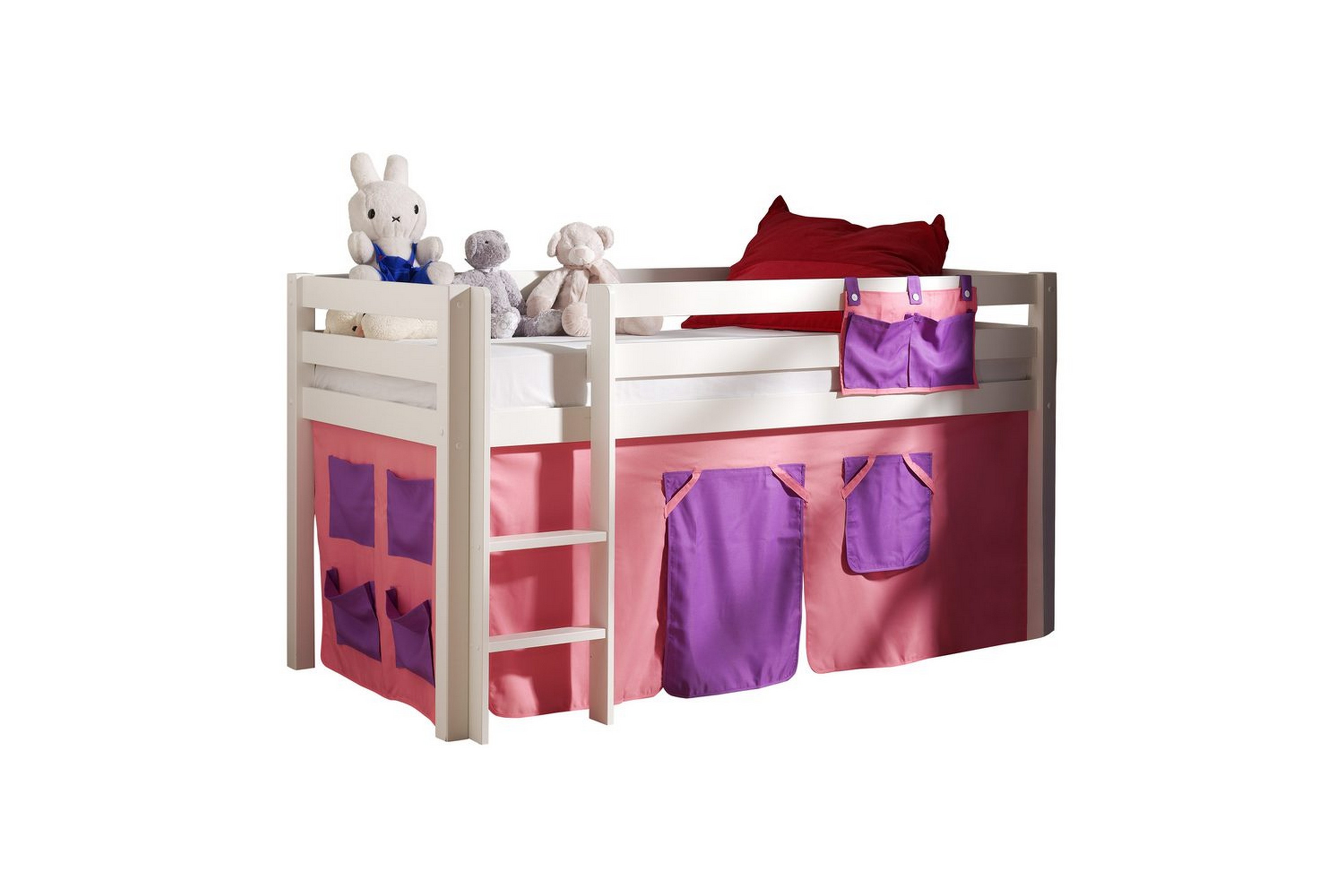 halvhög säng med gardin pino vit, bella - vit, bella