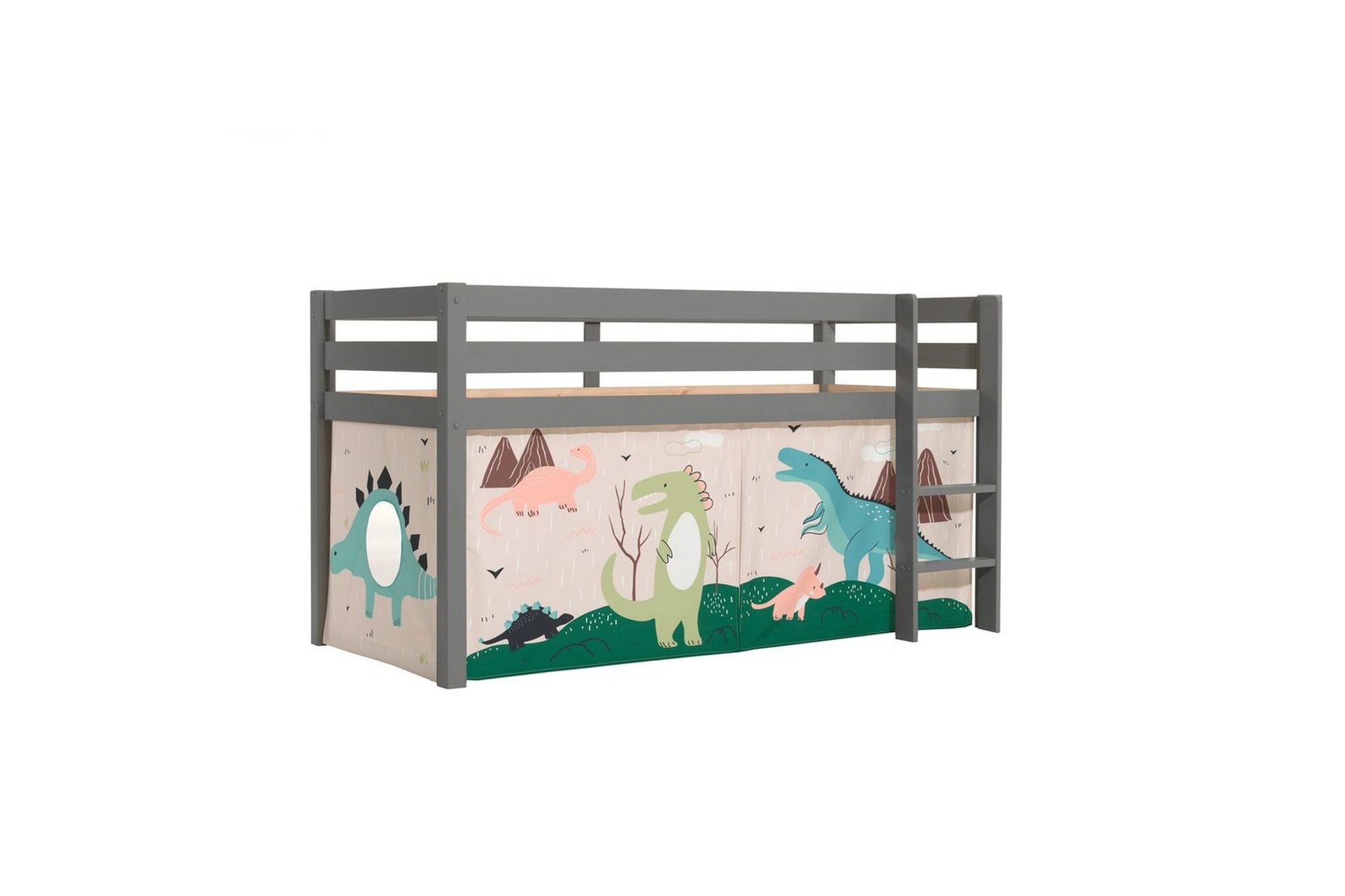 halvhög säng med gardin pino grå, dino - grå, dino