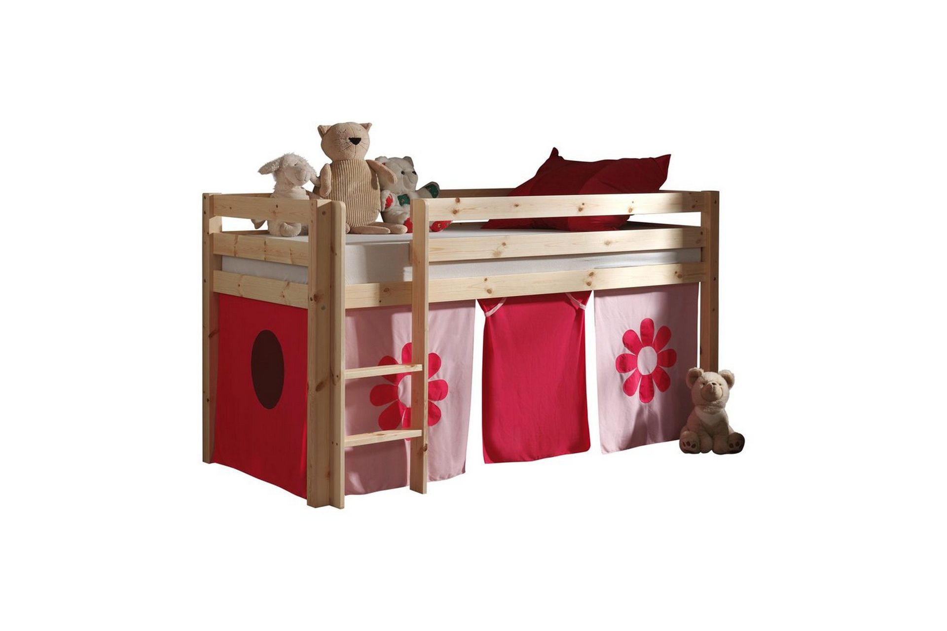 Halvh&ouml;g S&auml;ng med gardin Pino Naturlig, Rosa Blomma - Naturlig, Rosa Blomma