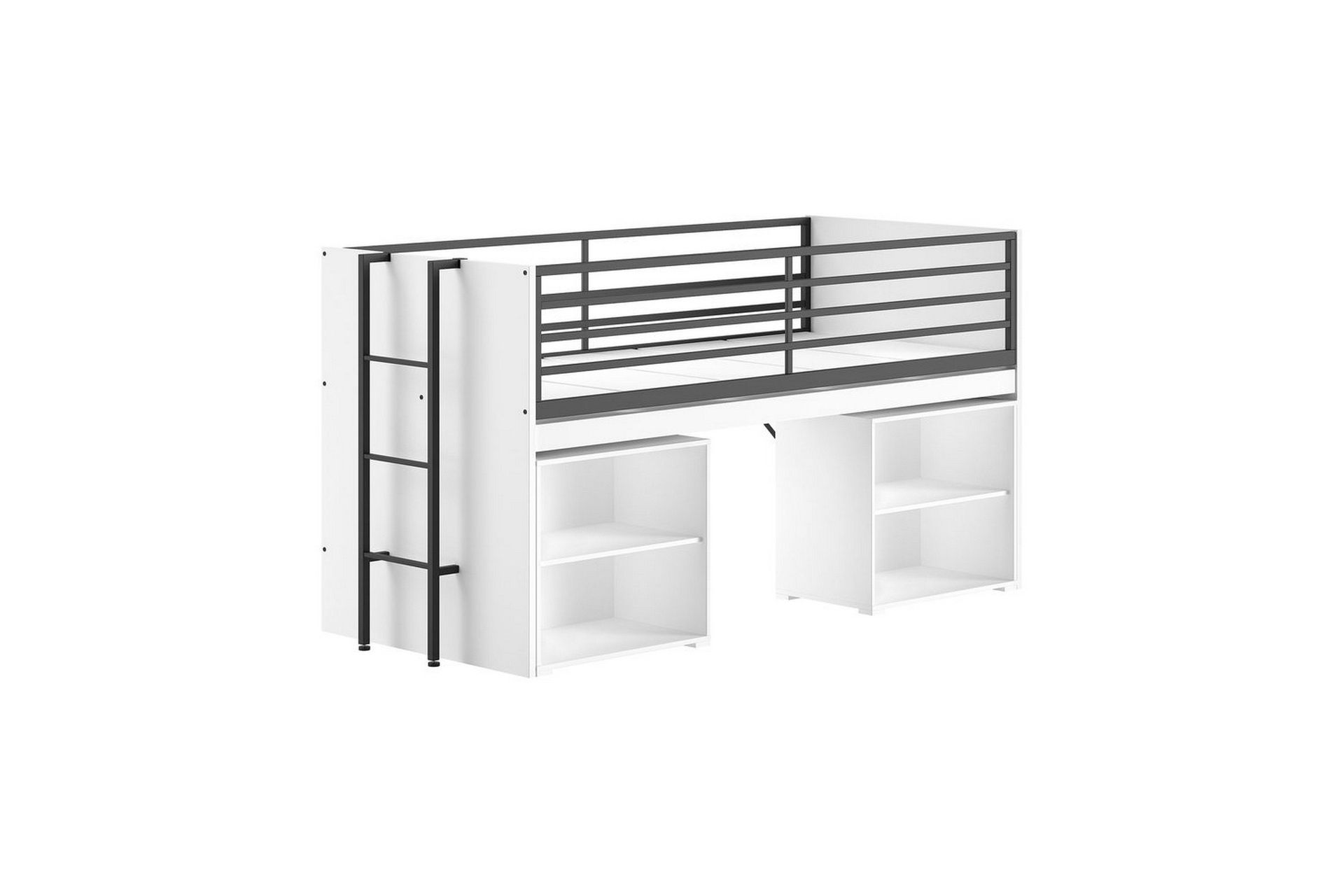 halvhög säng och 2 bokhyllor sam vit - vit