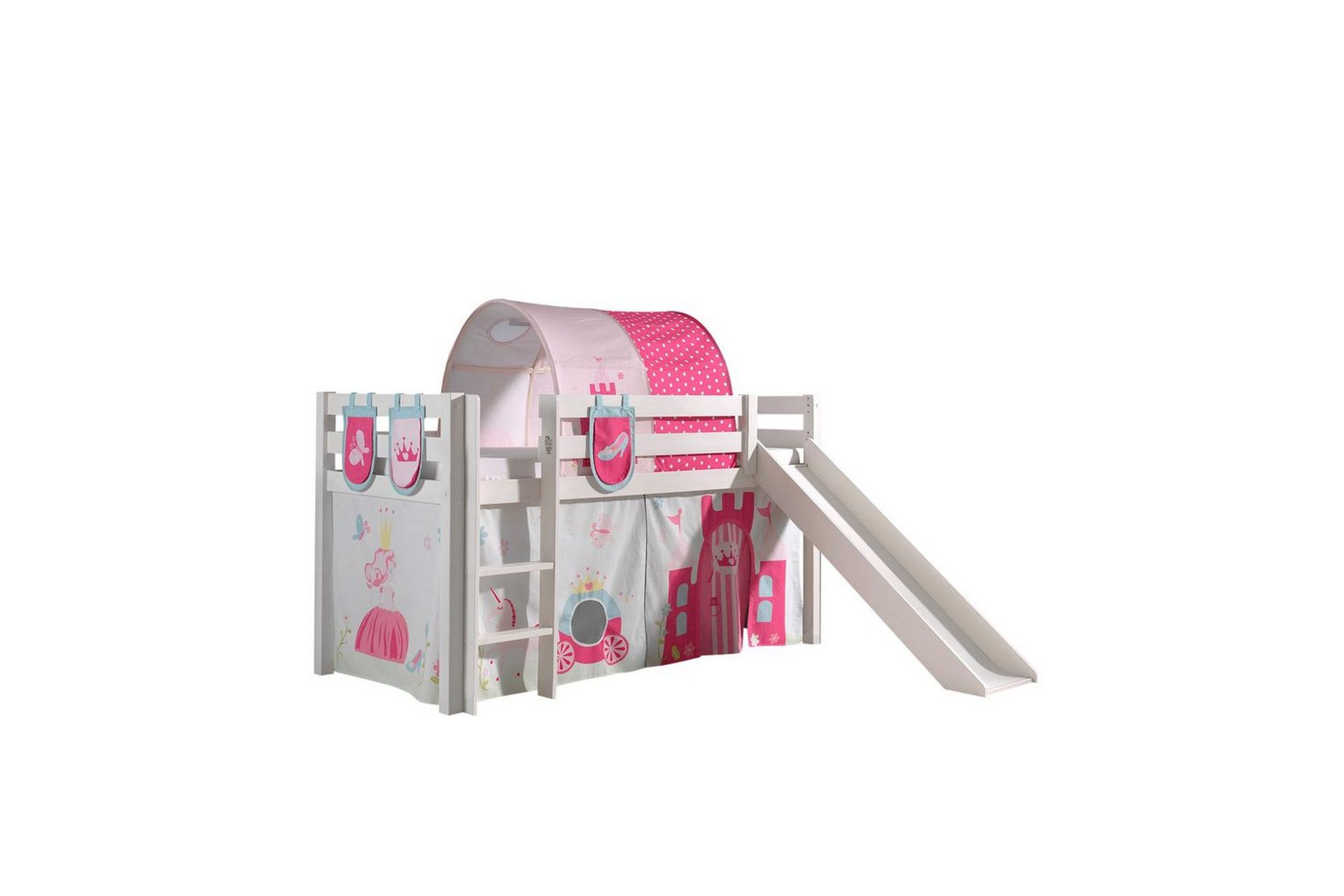 Halvh&ouml;jdss&auml;ng med gardin Pino Princess Vit, Vit, Med rutschkana, Prinsessa, 3 - Vit, Vit, Med rutschkana, Prinsessa, 3