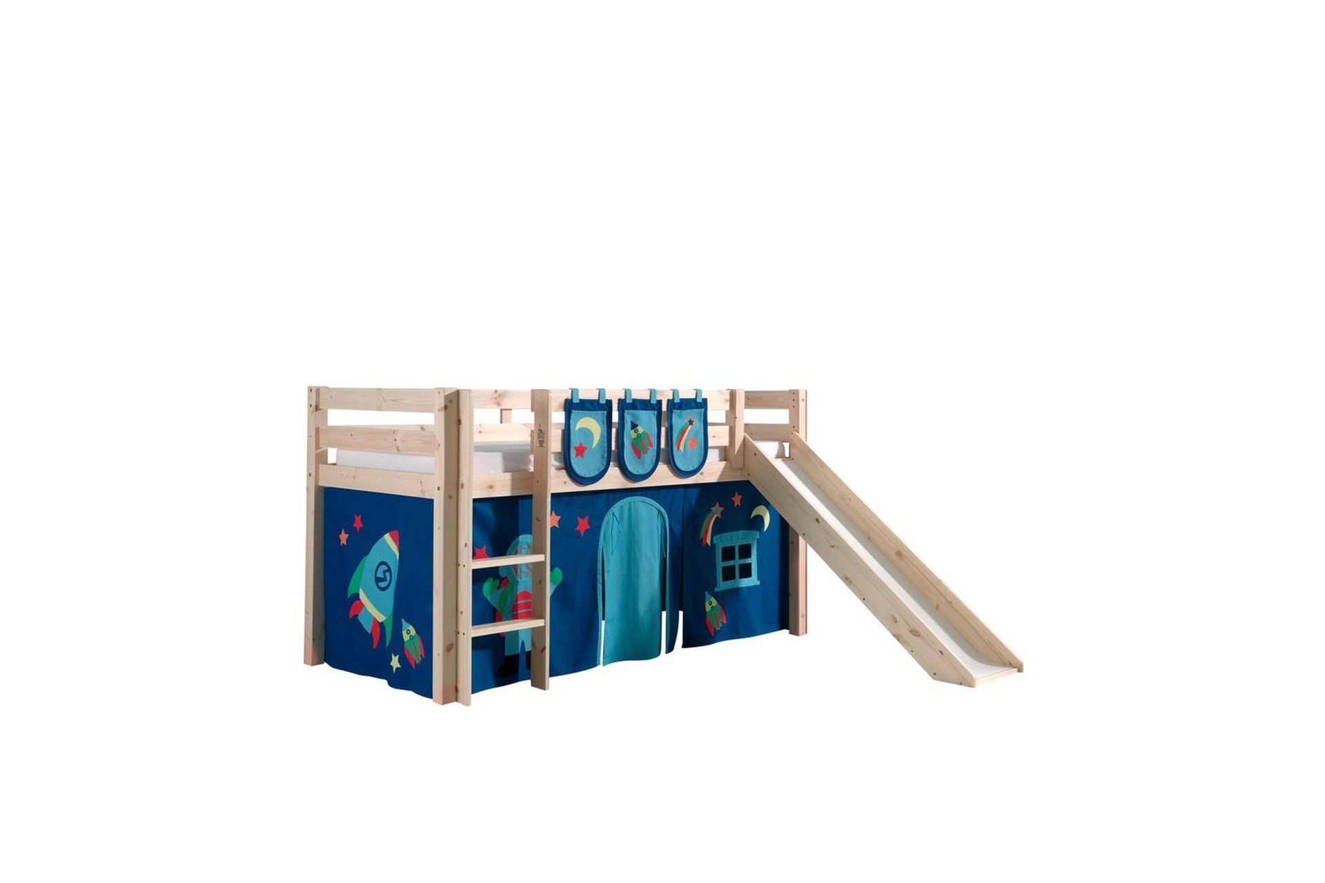 Halvh&ouml;jdss&auml;ng med gardin Pino Astro Naturlig, Naturlig, Med rutschkana, Utan tunnel, 3 - Naturlig, Naturlig, Med rutschkana, Utan tunnel, 3