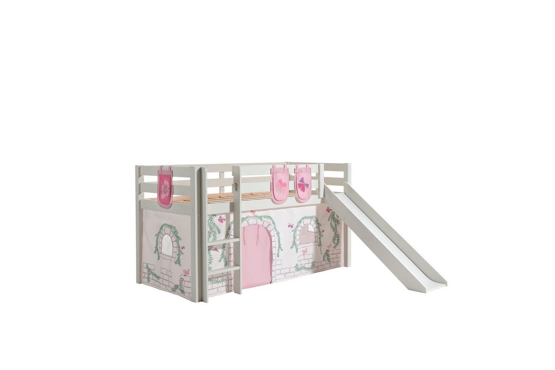 Halvh&ouml;jdss&auml;ng med gardin Pino Birdy Vit, Vit, Med rutschkana, Utan tunnel, 3 - Vit, Vit, Med rutschkana, Utan tunnel, 3