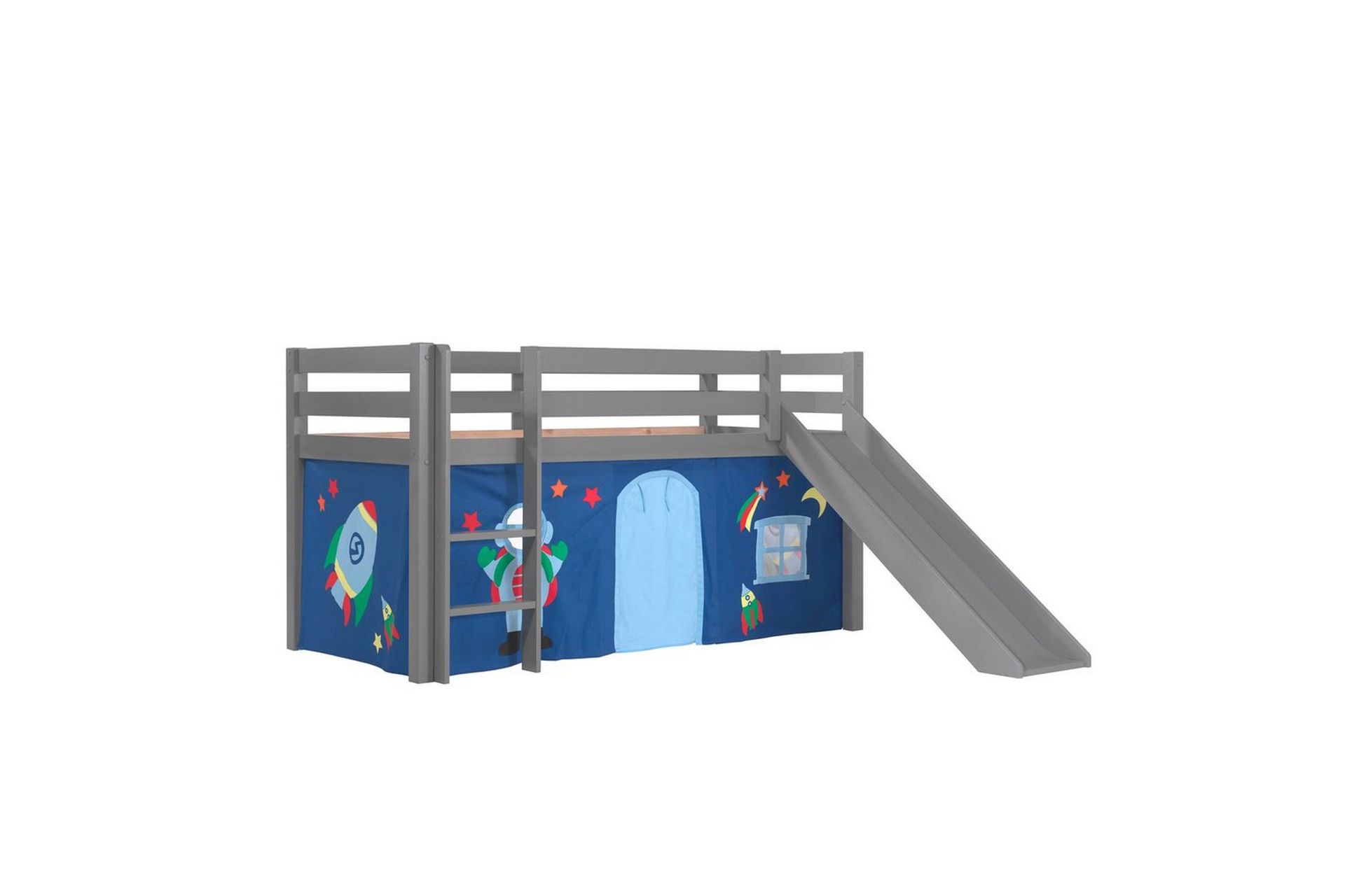 Halvh&ouml;jdss&auml;ng med gardin Pino Astro Gr&aring;, Gr&aring;, Med rutschkana, Utan tunnel, Inga fickor - Gr&aring;, Gr&aring;, Med rutschkana, Utan tunnel, Inga fickor