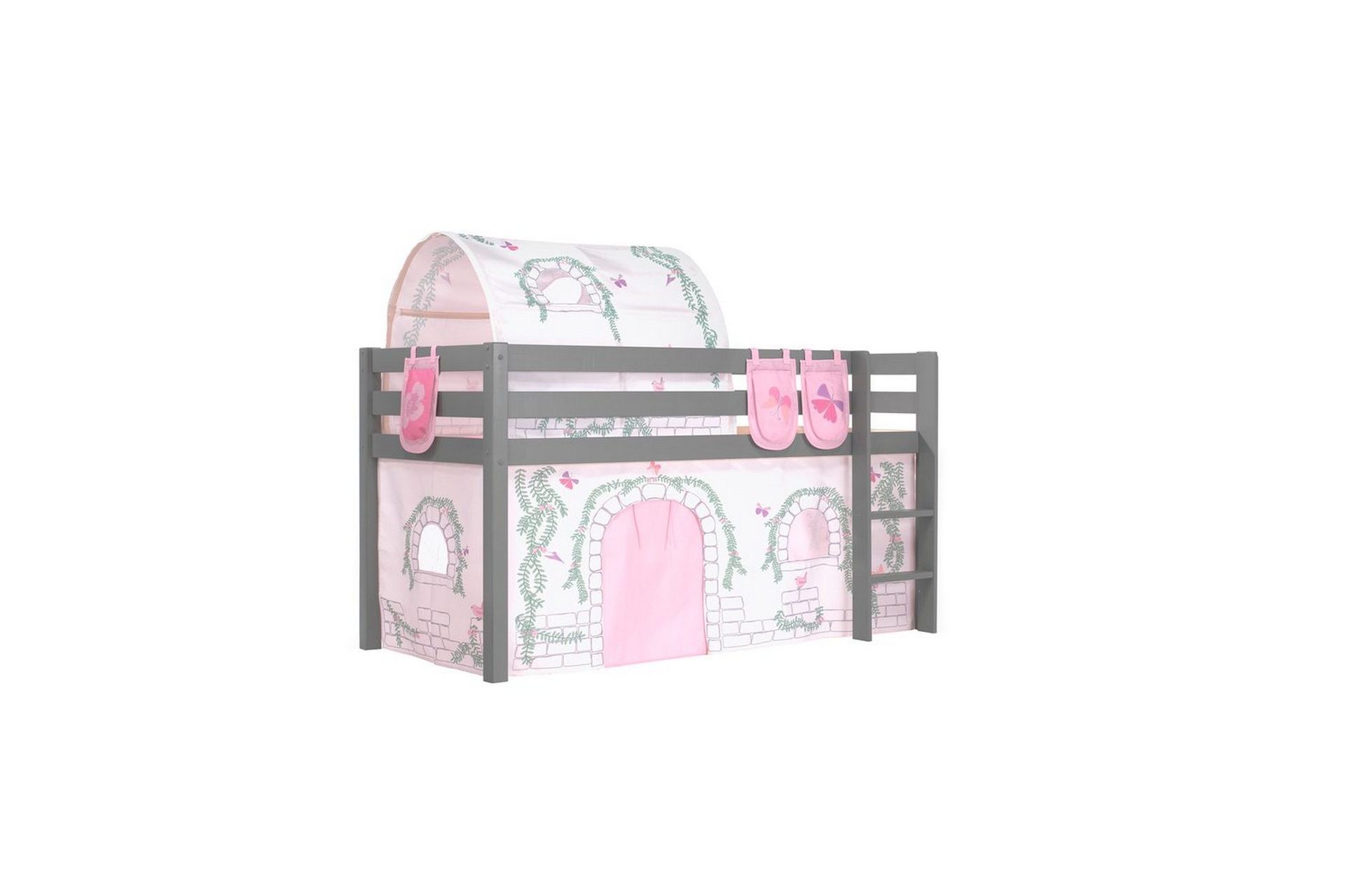 halvhöjdssäng med gardin pino birdy grå, grå, utan rutschkana, birdy, 3 - grå, grå, utan rutschkana, birdy, 3