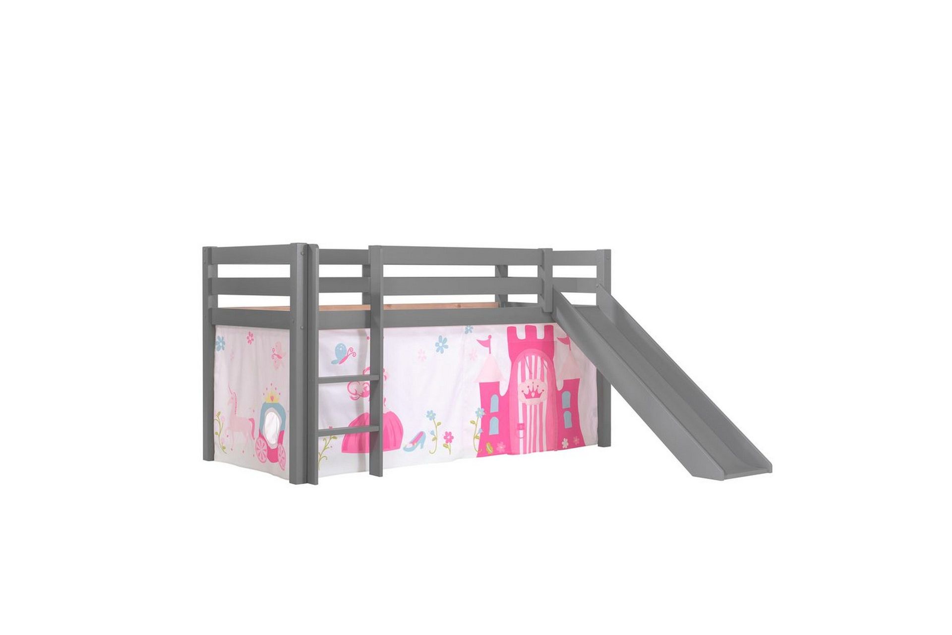 Halvh&ouml;jdss&auml;ng med gardin Pino Princess Gr&aring;, Gr&aring;, Med rutschkana, Utan tunnel, Inga fickor - Gr&aring;, Gr&aring;, Med rutschkana, Utan tunnel, Inga fickor