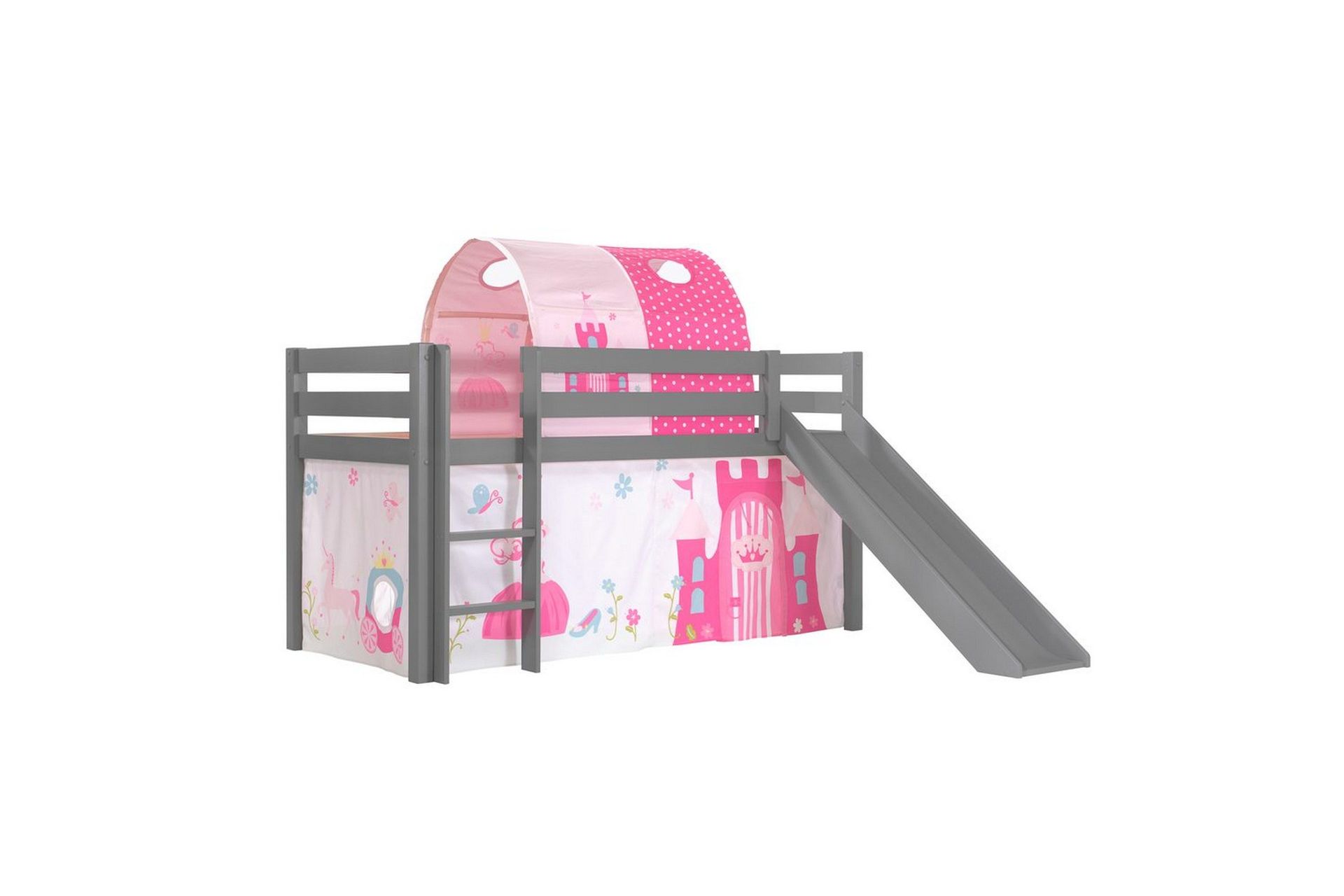 Halvh&ouml;jdss&auml;ng med gardin Pino Princess Gr&aring;, Gr&aring;, Med rutschkana, Prinsessa, Inga fickor - Gr&aring;, Gr&aring;, Med rutschkana, Prinsessa, Inga fickor