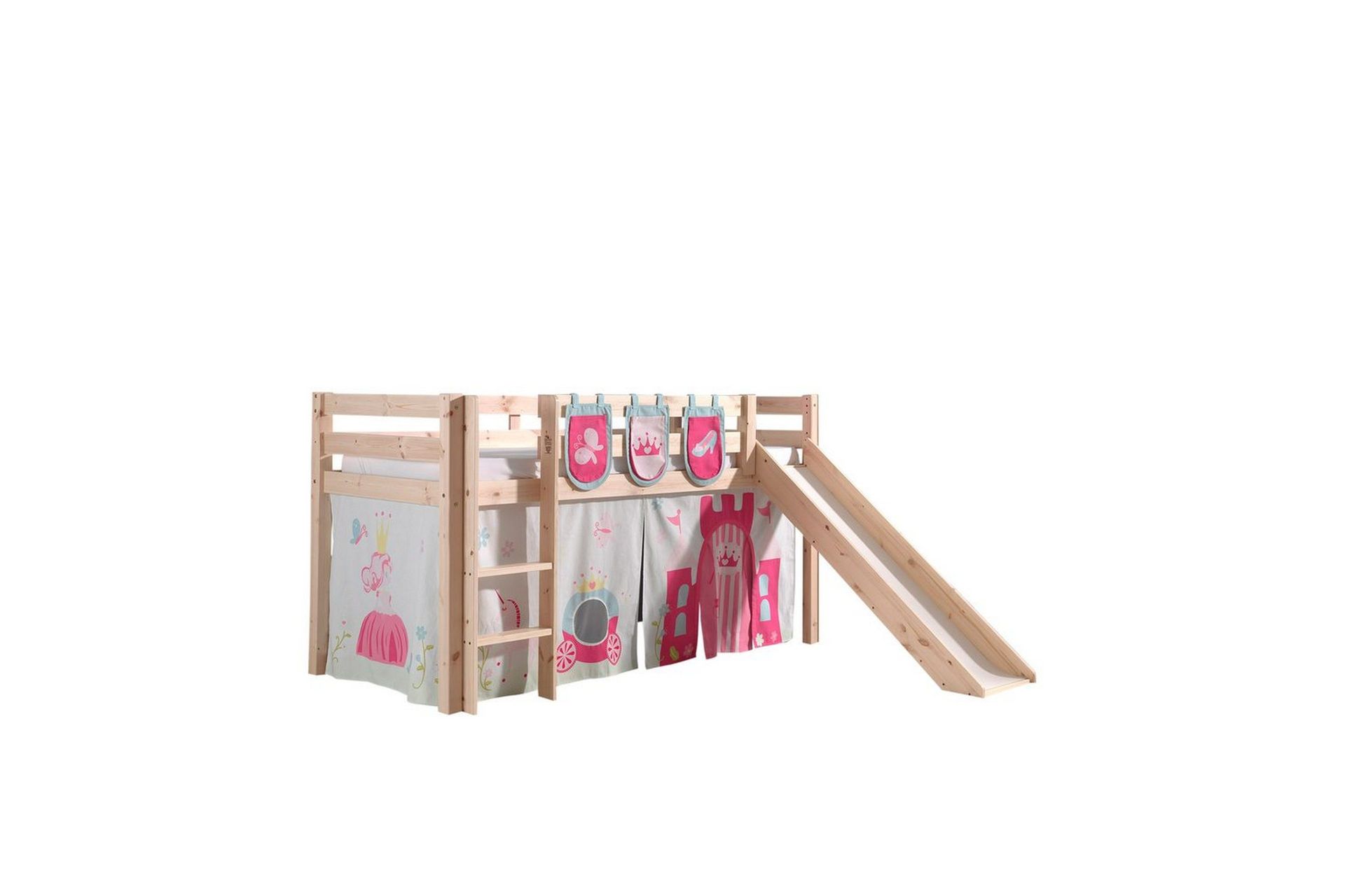 Halvh&ouml;jdss&auml;ng med gardin Pino Princess Naturlig, Naturlig, Med rutschkana, Utan tunnel, 3 - Naturlig, Naturlig, Med rutschkana, Utan tunnel, 3