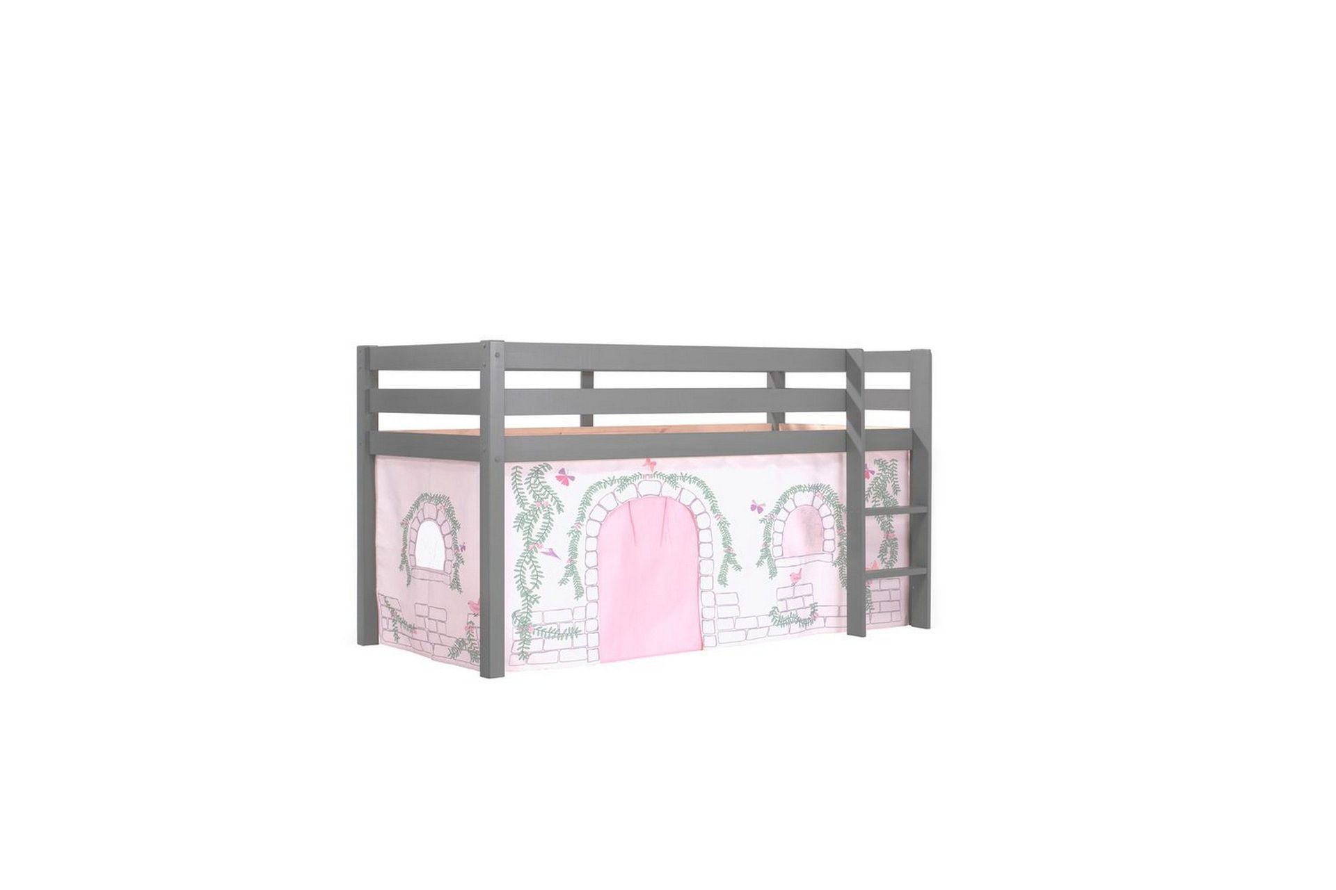 halvhöjdssäng med gardin pino birdy grå, grå, utan rutschkana, utan tunnel, inga fickor - grå, grå, utan rutschkana, utan tunnel, inga fickor