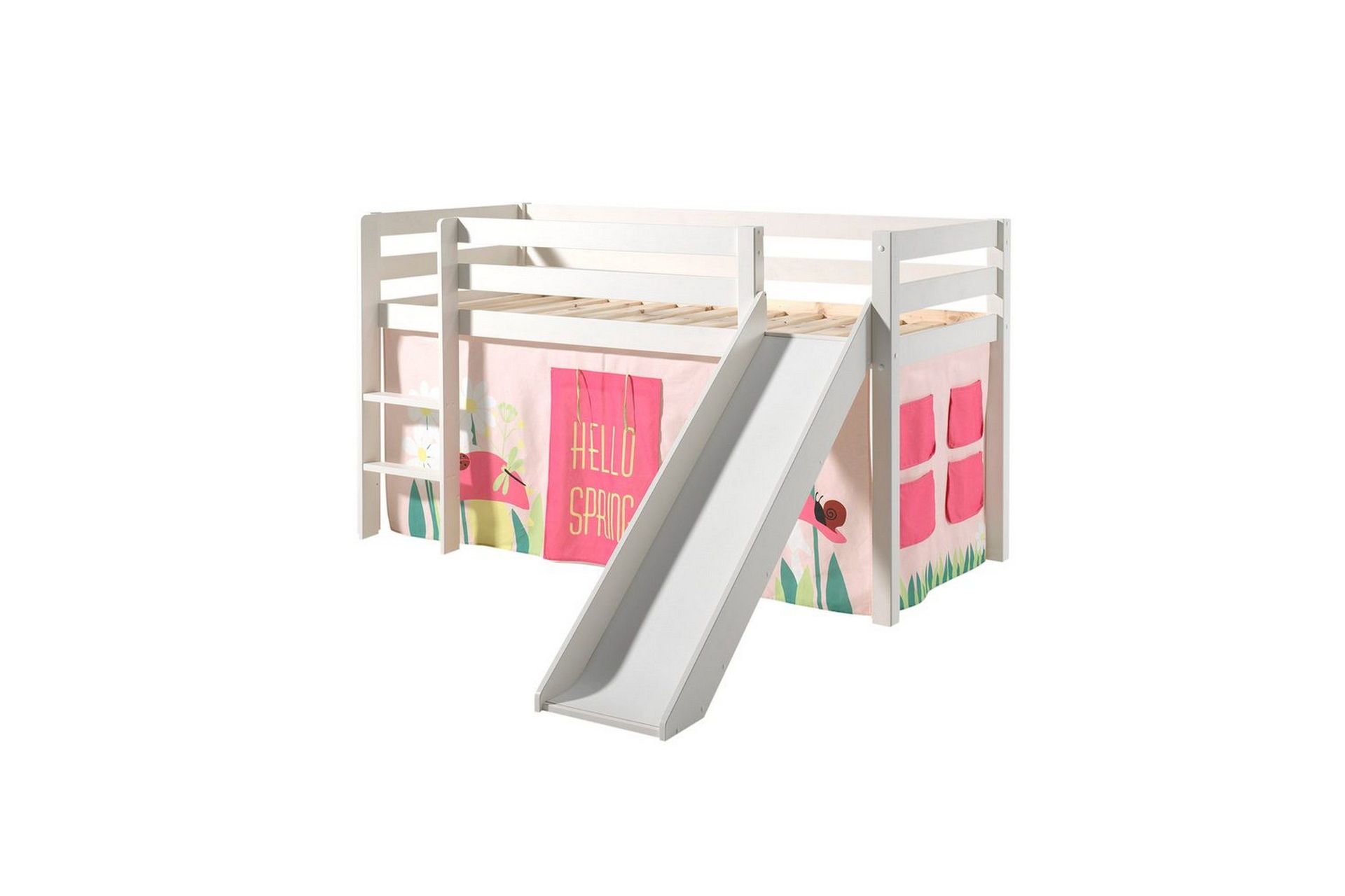 Halvh&ouml;jdss&auml;ng med gardin Pino Spring Vit, Vit, Med rutschkana, Utan tunnel, Utan fickor - Vit, Vit, Med rutschkana, Utan tunnel, Utan fickor