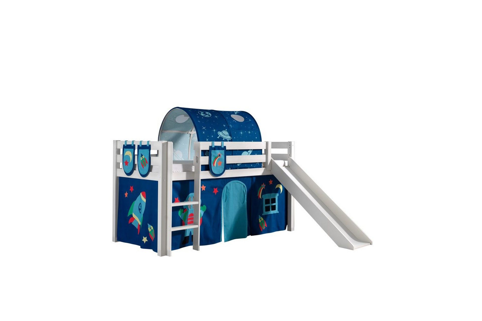 Halvh&ouml;jdss&auml;ng med gardin Pino Astro Vit, Vit, Med rutschkana, Med tunnel, 3 - Vit, Vit, Med rutschkana, Med tunnel, 3