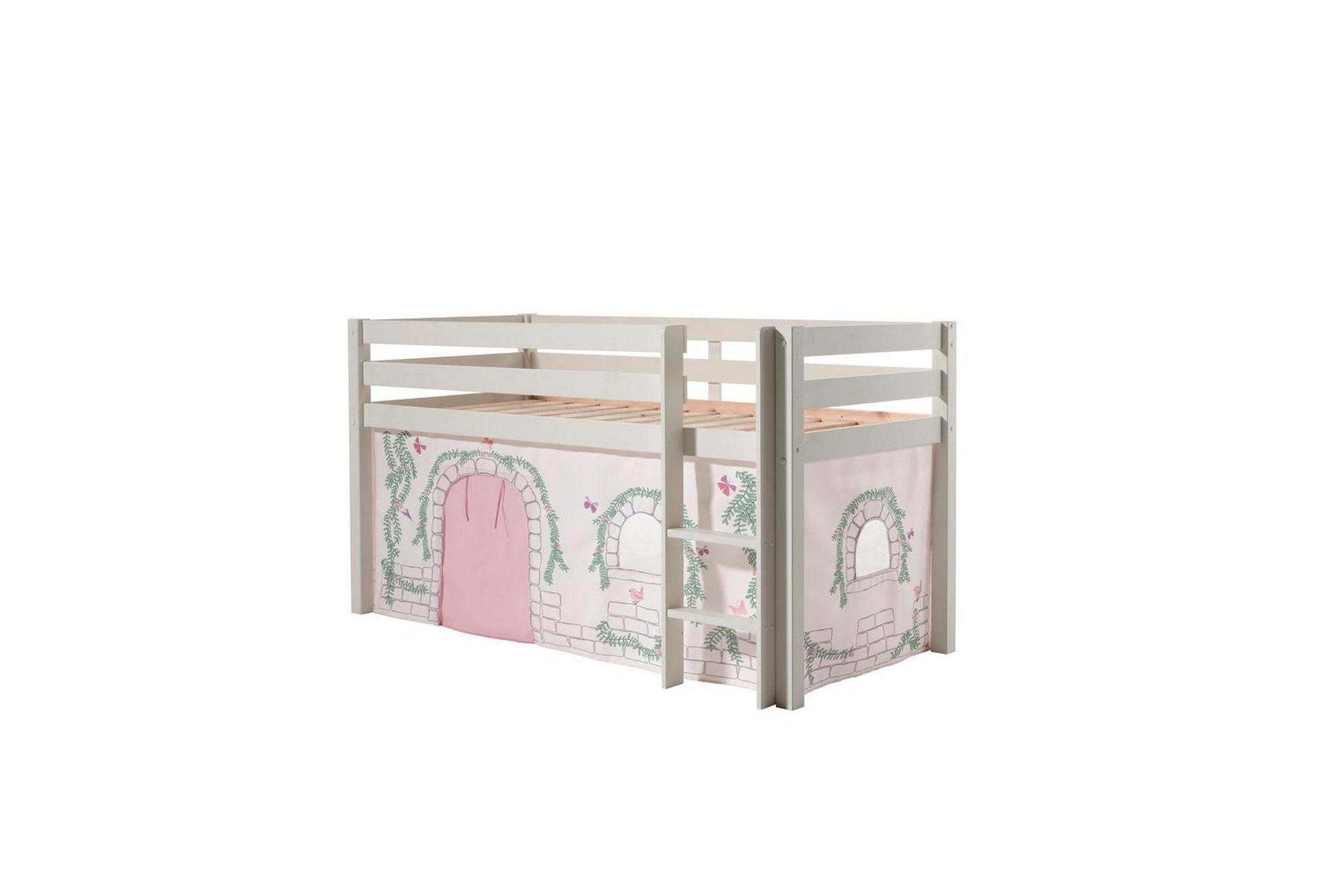 halvhöjdssäng med gardin pino birdy vit, vit, utan rutschkana, utan tunnel, inga fickor - vit, vit, utan rutschkana, utan tunnel, inga fickor