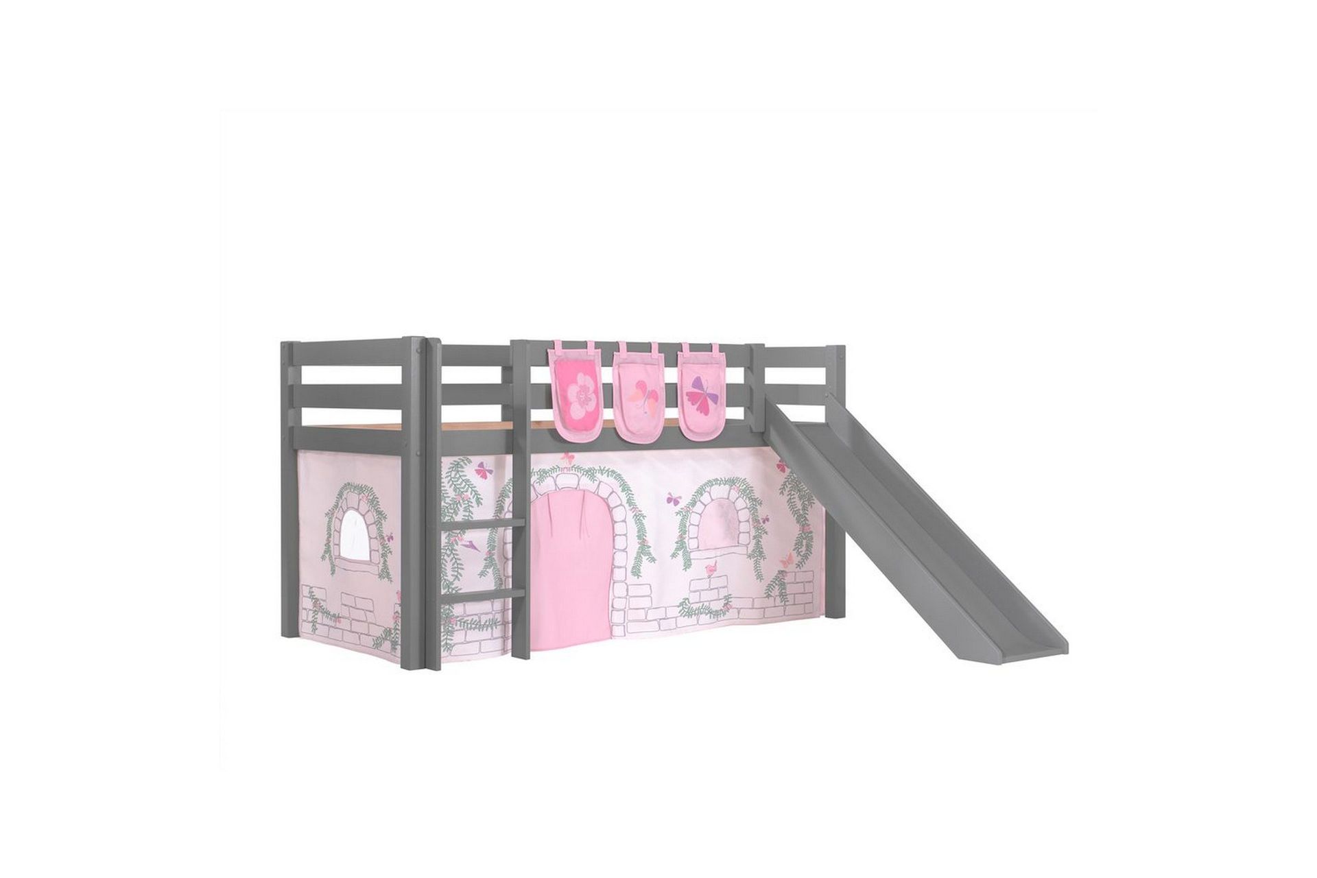 Halvh&ouml;jdss&auml;ng med gardin Pino Birdy Gr&aring;, Gr&aring;, Med rutschkana, Utan tunnel, 3 - Gr&aring;, Gr&aring;, Med rutschkana, Utan tunnel, 3