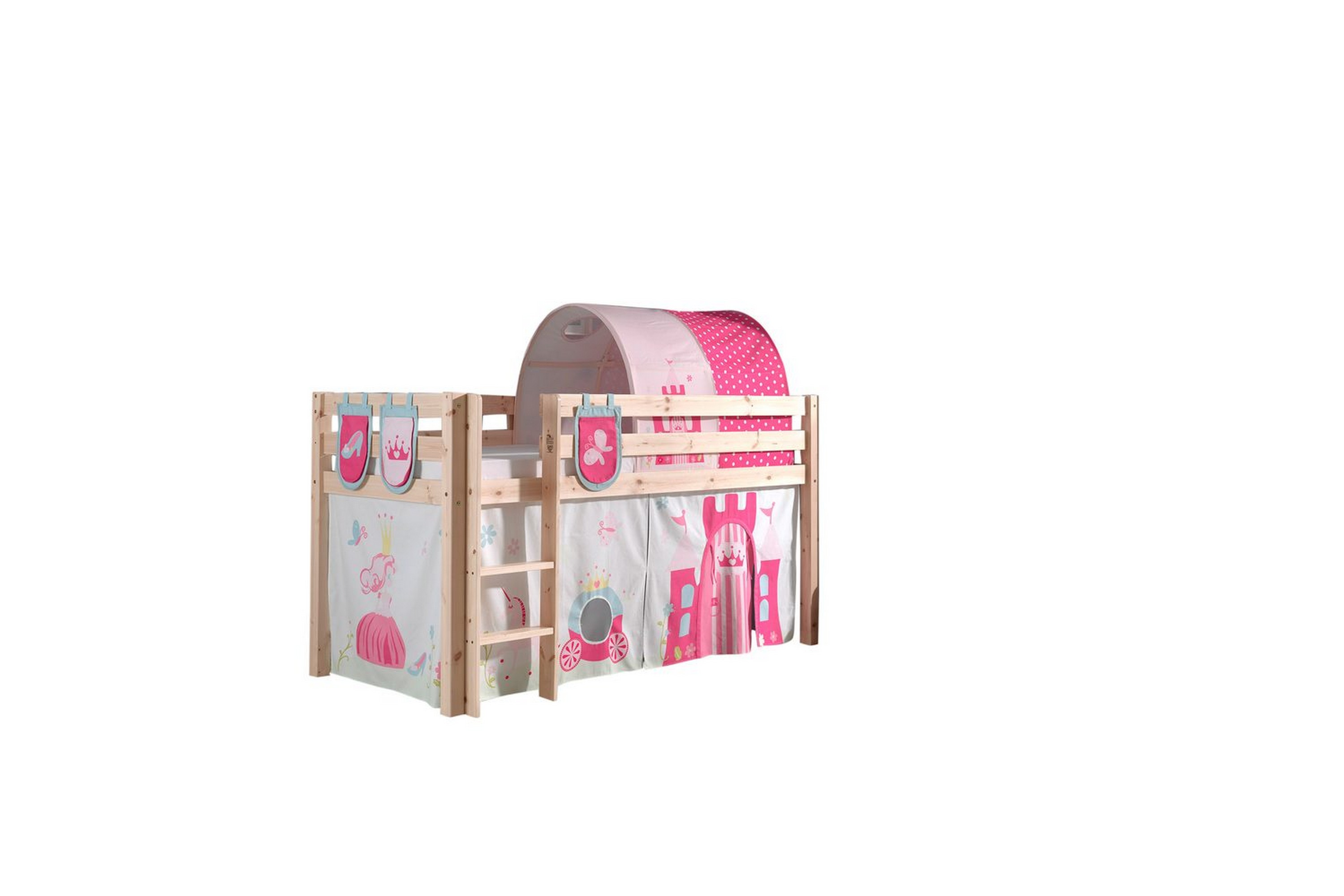 halvhöjdssäng med gardin pino princess naturlig, naturlig, utan rutschkana, prinsessa, 3 - naturlig, naturlig, utan rutschkana, prinsessa, 3