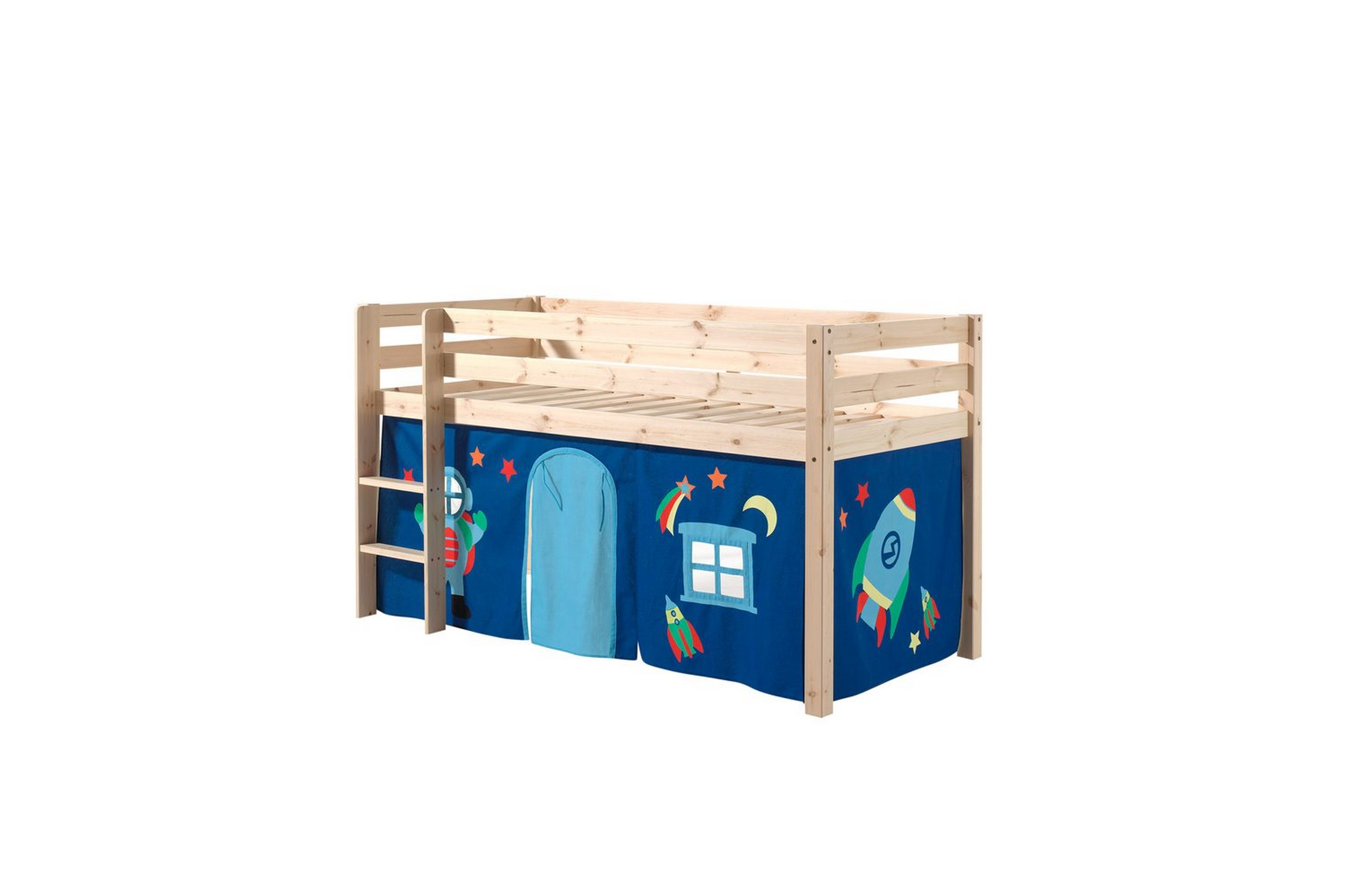 halvhöjdssäng med gardin pino astro naturlig, naturlig, utan rutschkana, utan tunnel, inga fickor - naturlig, naturlig, utan rutschkana, utan tunnel, inga fickor